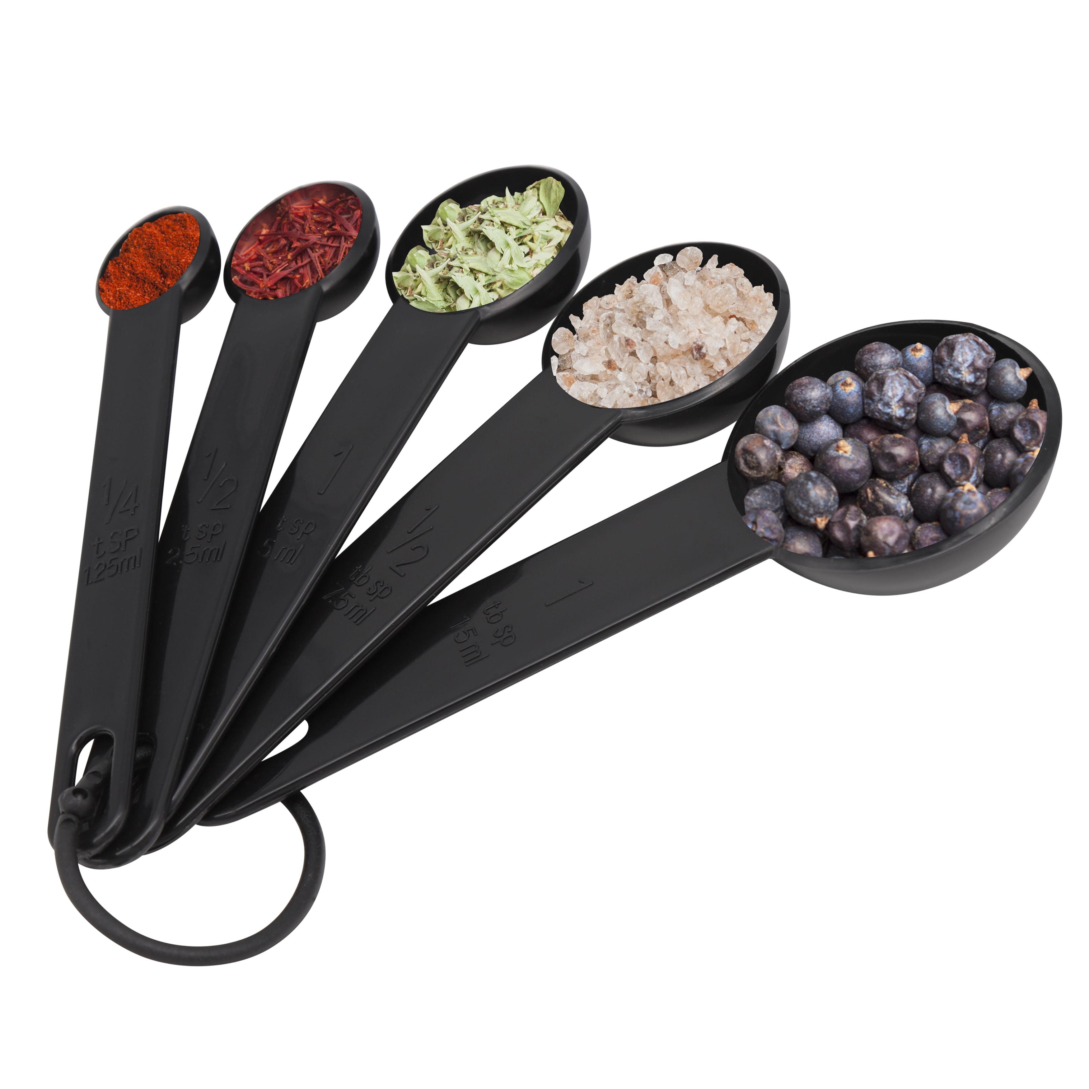 NutriChef 5-Piece Plastic Measuring Spoons Set - Heavy Duty Round Shaped Classic Kitchen Measuring Spoon for Dry or Liquid Ingredients