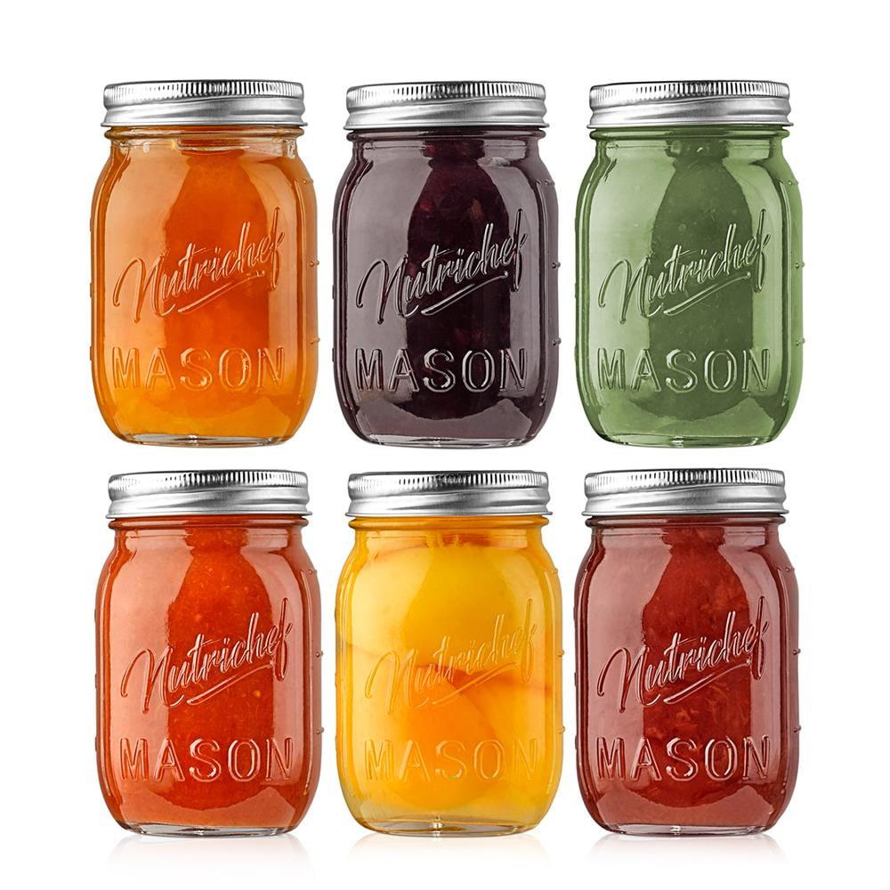 NutriChef 6-Piece Clear Glass Meal Prep Jars with Airtight Lids