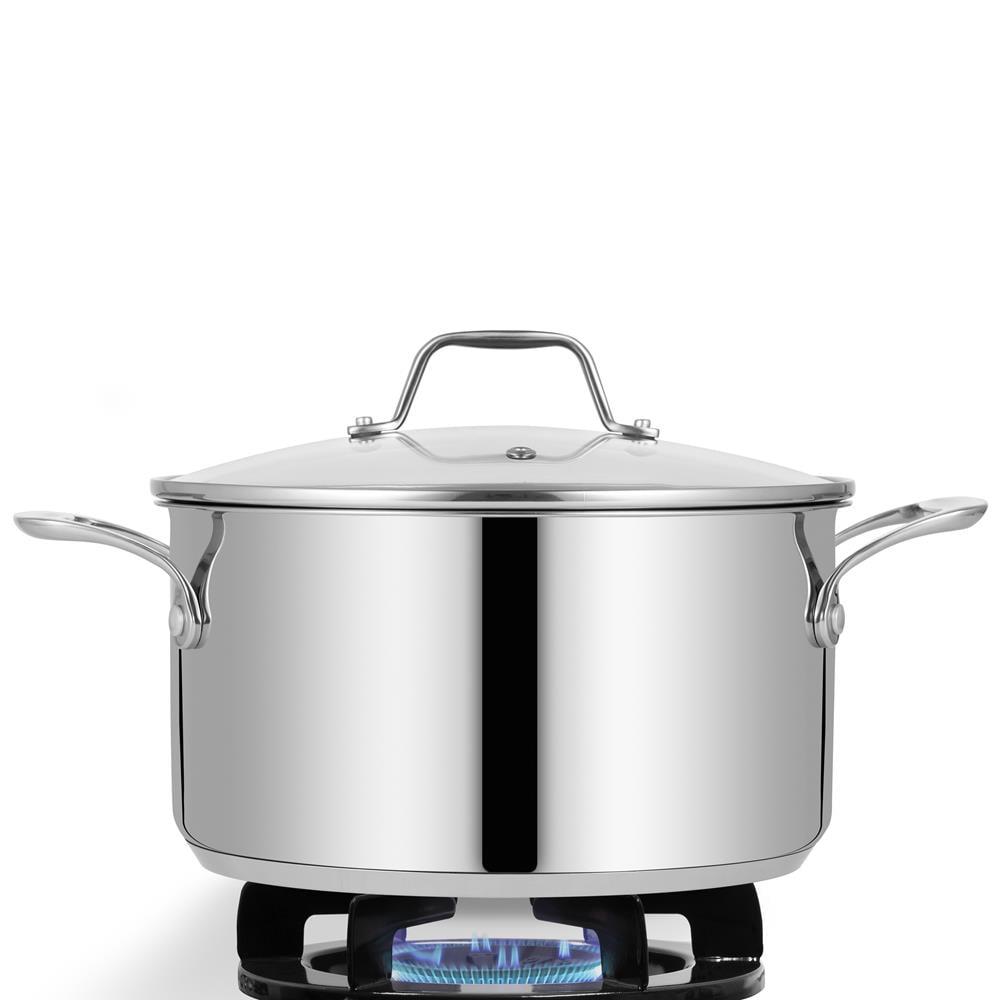 NutriChef 6-Quart Stainless Steel Stock Pot - 18/8 Food Grade Steel Heavy Duty Induction - Stock Pot, Stew Pot, Simmering Pot, Soup Pot