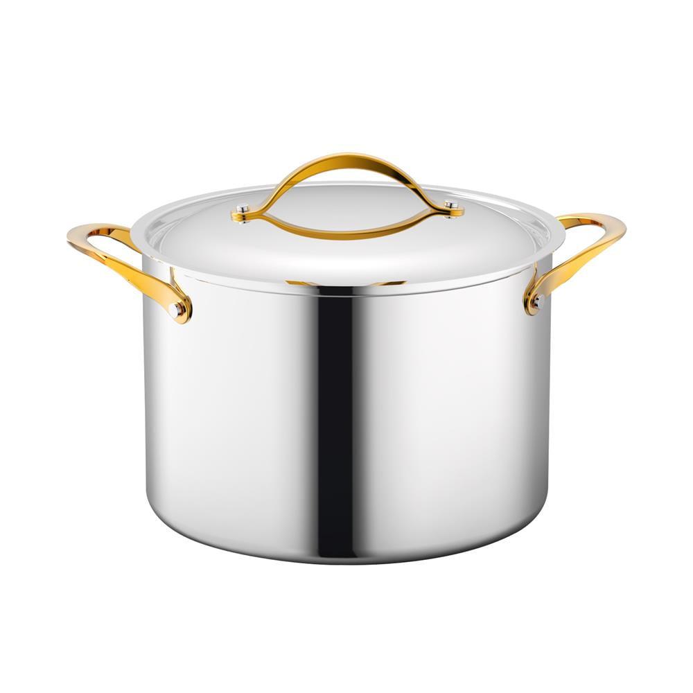 Stainless Steel 8-Quart Stockpot with Golden Handles and Lid