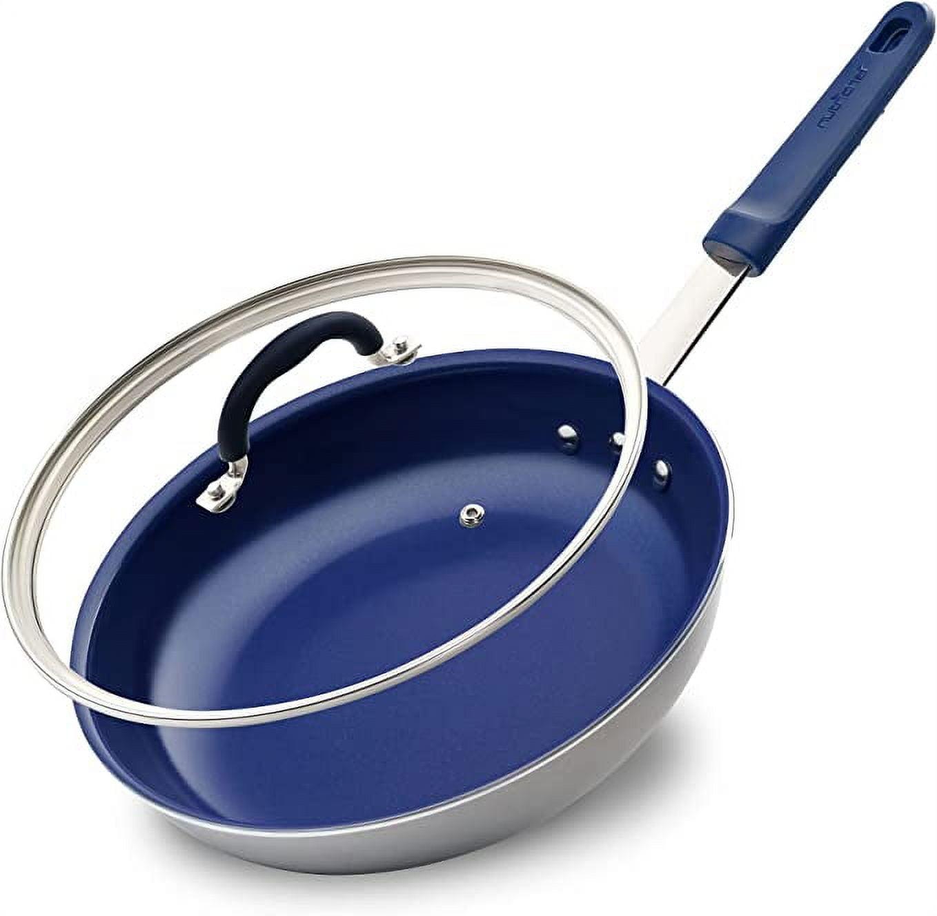 NutriChef 12" Blue Nonstick Aluminum Fry Pan with Lid