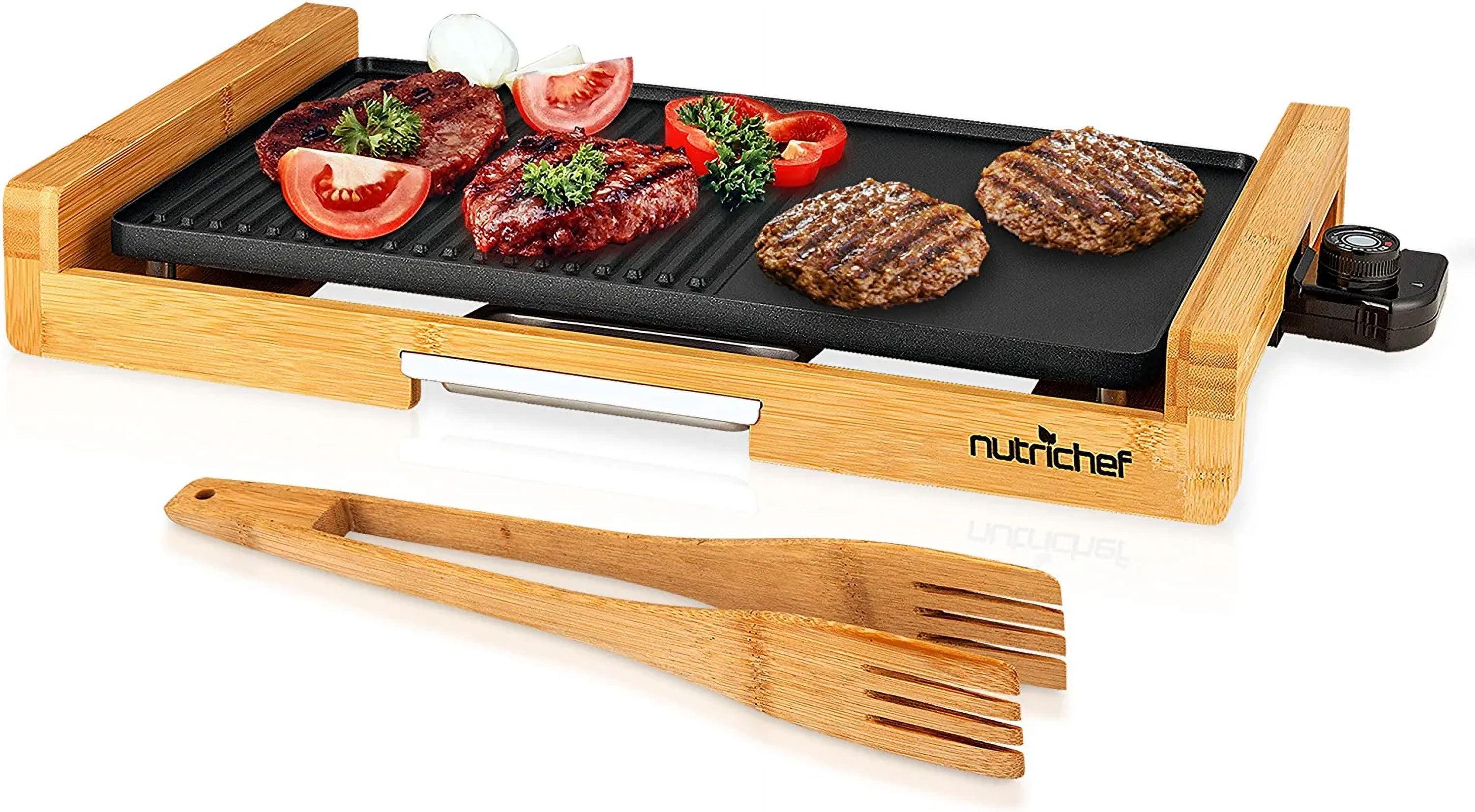 NutriChef Electric Bamboo Grill CEGB50 - 12-Inch Nonstick