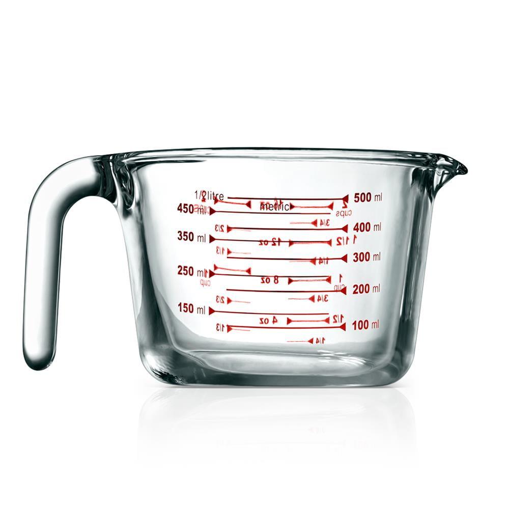 NutriChef 500 ml Clear Borosilicate Glass Measuring Cup with Decal Scale