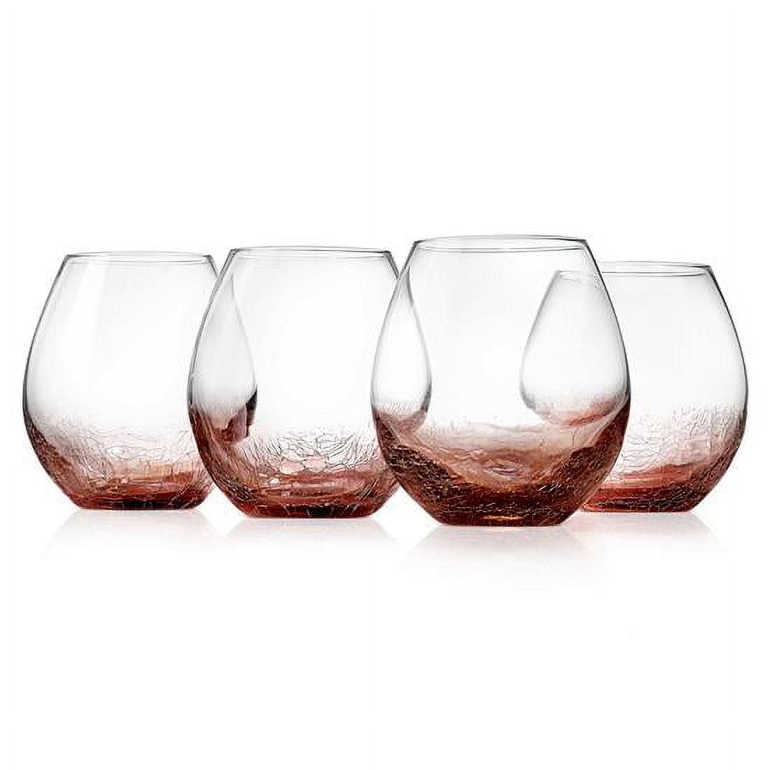 Hand-Blown Crystal Stemless Wine Glasses with Ice Crack Effect, Set of 4