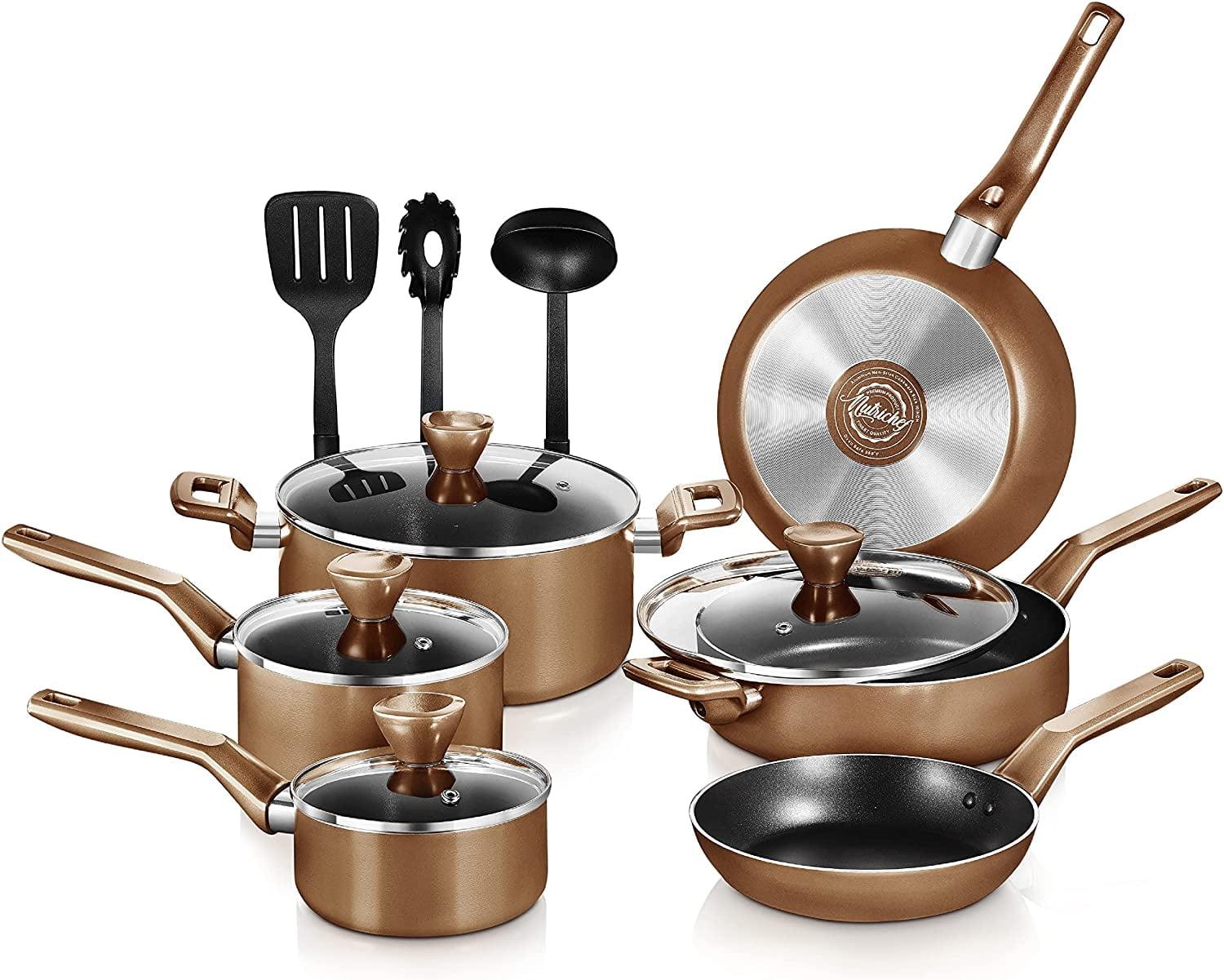 NutriChef 13-Piece Brown Nonstick Aluminum Cookware Set