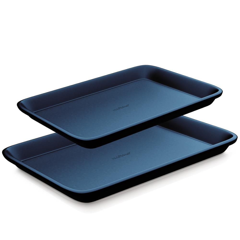 NutriChef NC2TRBU - 2-Pc. Nonstick Cookie Sheet Baking Pan - Professional Quality Kitchen Cooking Non-Stick Bake Trays with Blue Diamond Coating Inside & Outside