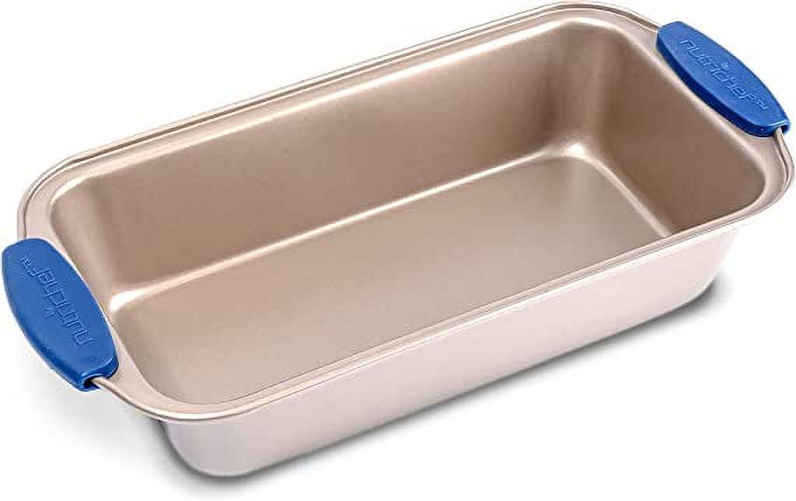 NutriChef Non-Stick Loaf Pan - Deluxe Nonstick Gold Coating Inside and Outside with Blue Silicone Handles