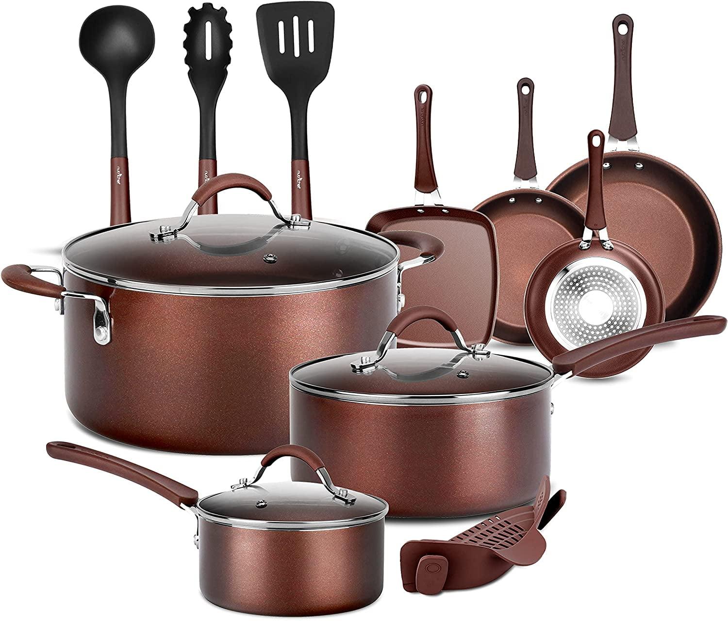 14-Piece Brown Non-Stick Aluminum Cookware Set