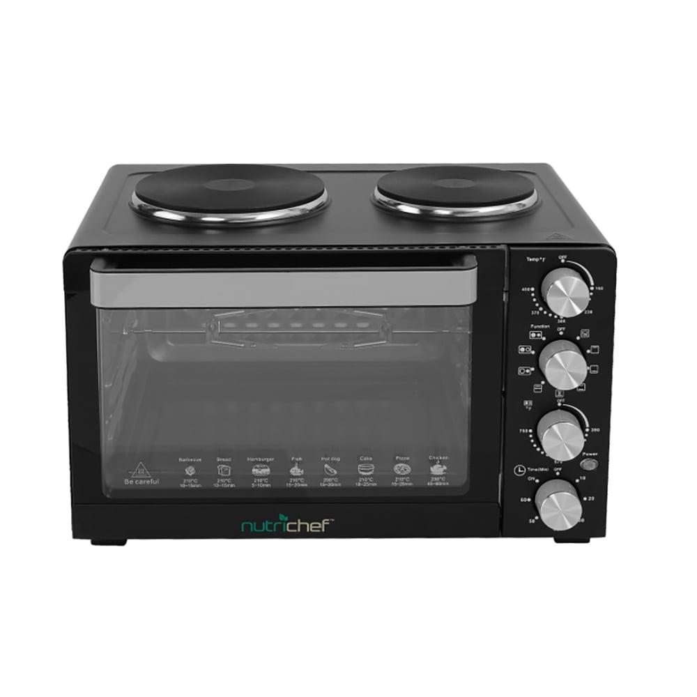 NutriChef 30+ Quart Countertop Convection Oven Cooker - 1500W Heating, Rotisserie, Dual Hot Plates, 120V - Black