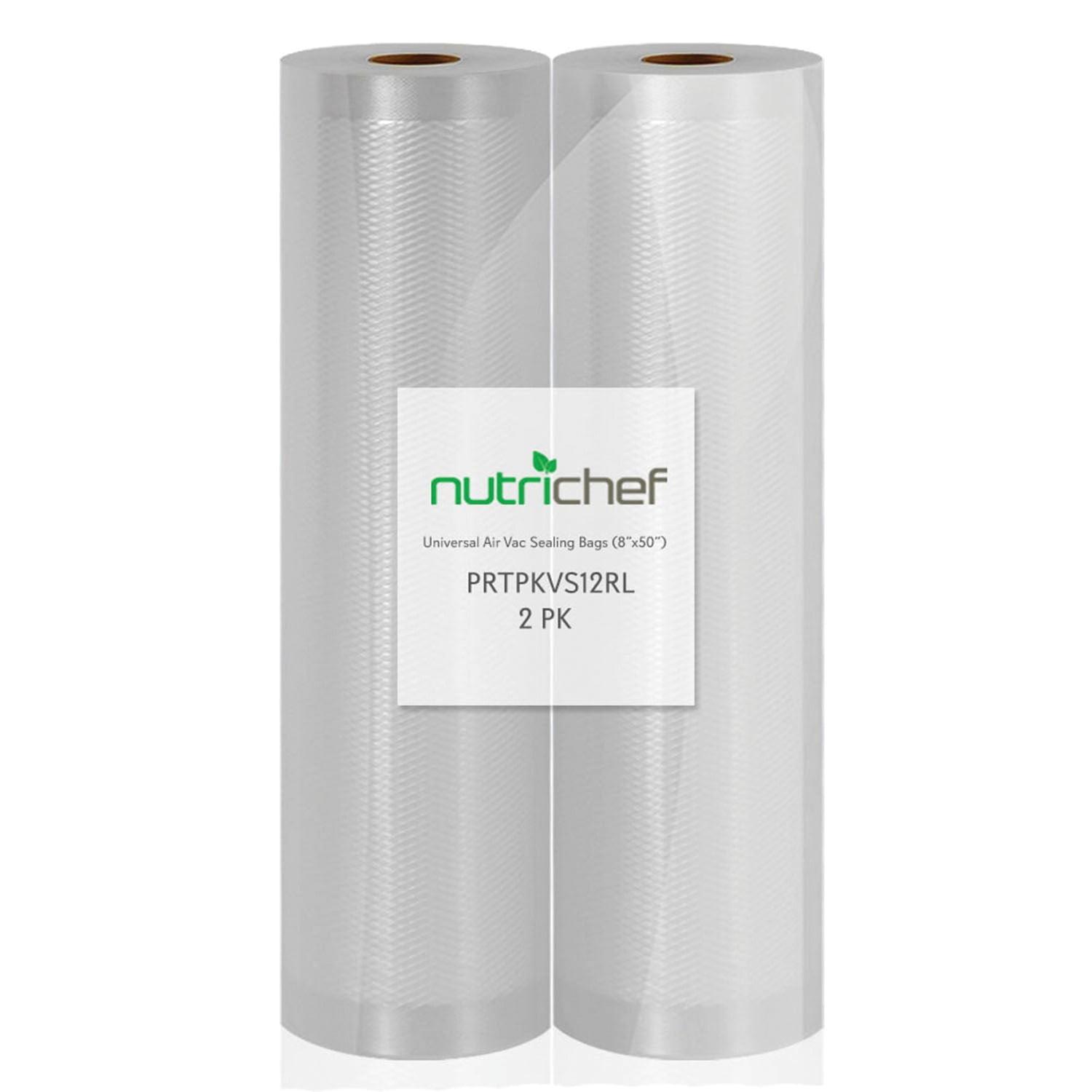 Nutrichef Vacuum Sealer Bags 8X50 Rolls 2 Pack For Food Saver, Seal A Meal, Nutrichef, Weston. Commercial Grade, BPA Free, Heavy Duty, Great For Vac Storage, Meal Prep Or Sous Vide