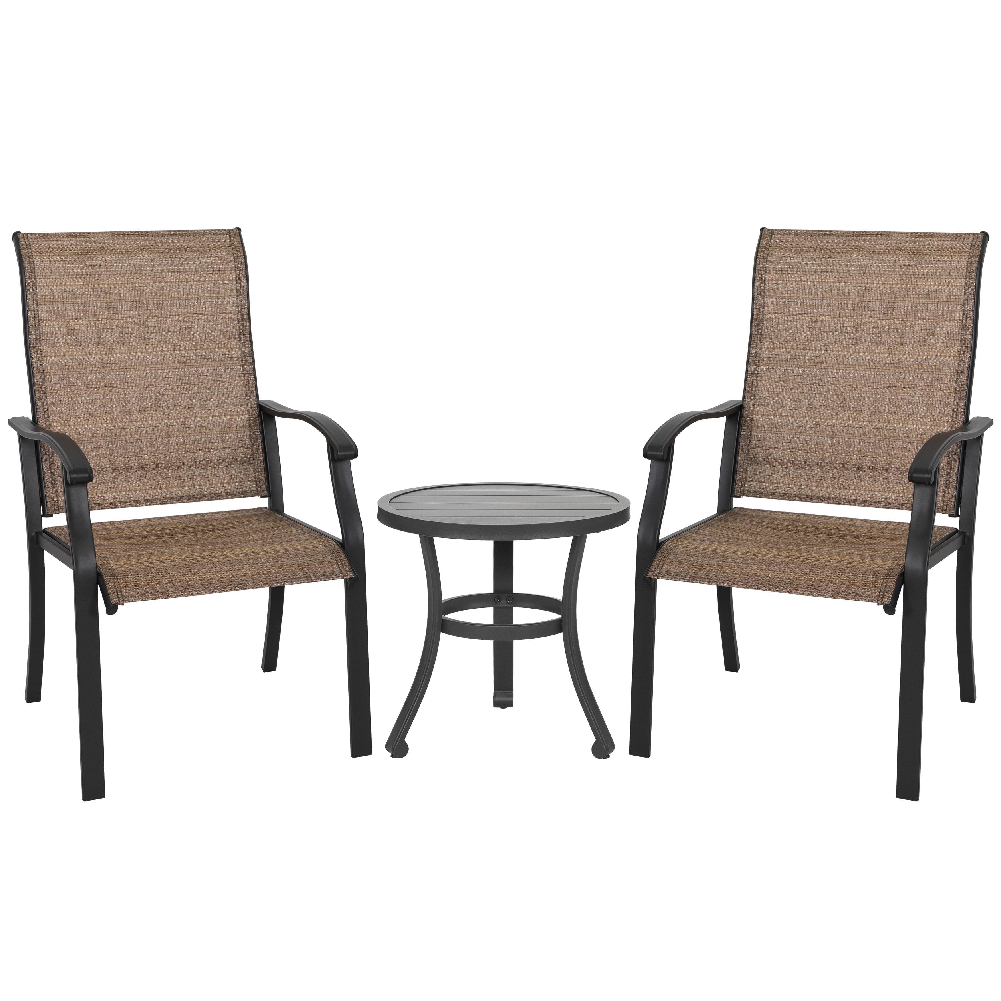 Nuu Garden Outdoor 3-Piece Iron Bistro Set, 2 Textilene Bistro Chairs and 20 Inch Round Slatted Bistro Table