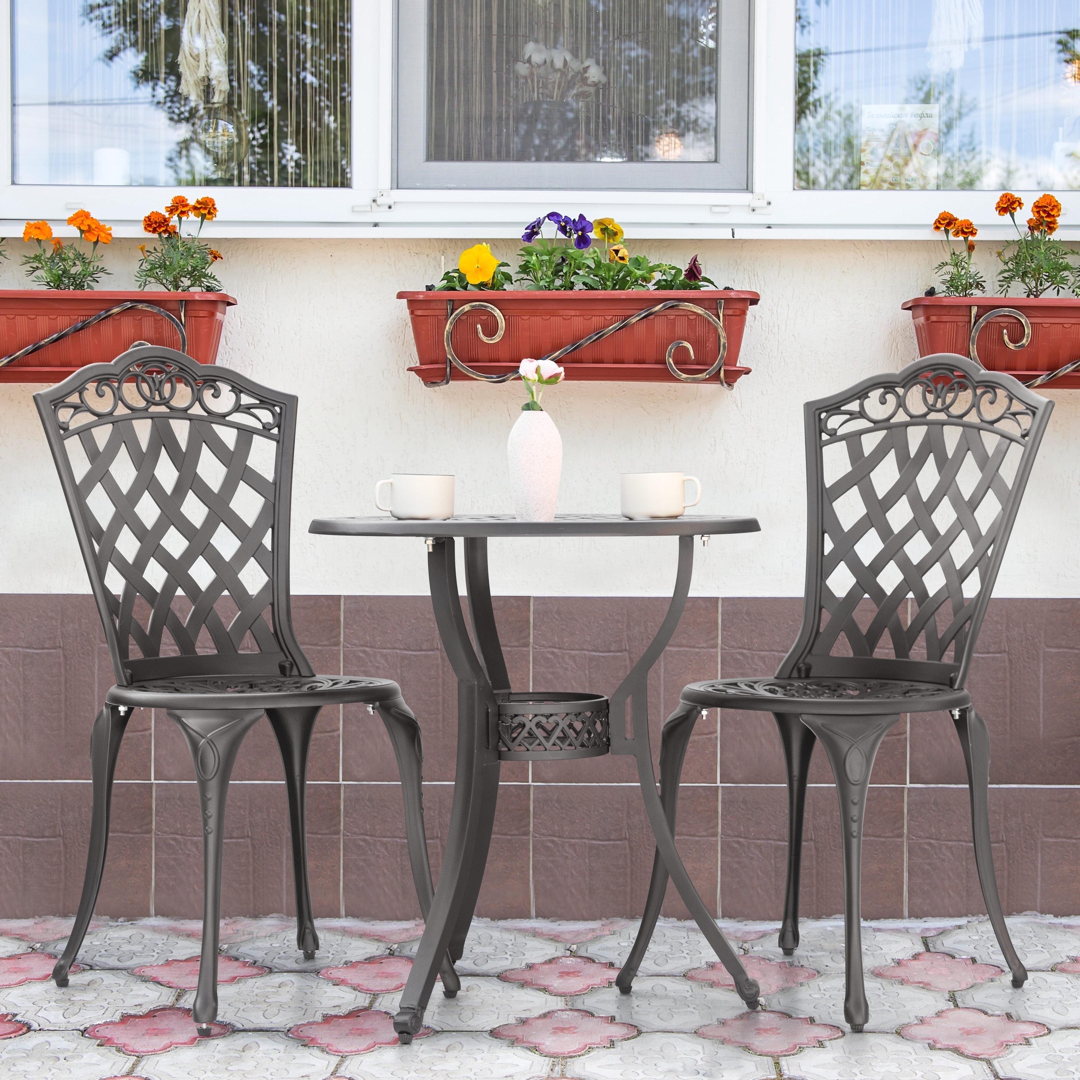 Nuu Garden 3-Piece Patio Bistro Set, Outdoor Cast Aluminum Bistro Table and Chairs Set of 2, Outdoor Patio Dining Set with Umbrella Hole for Patio Balcony, Black