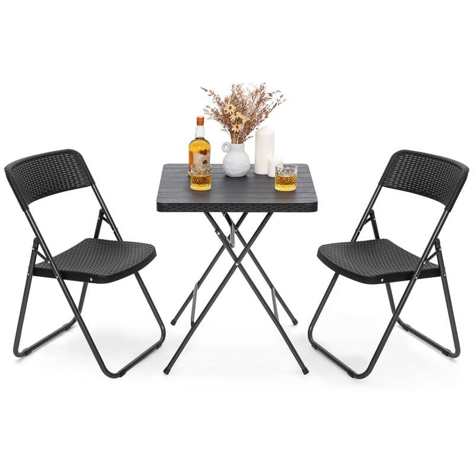 Nuu Garden 3 -Piece Black Rattan Bistro Patio Dining Set Iron Square Table with 2 Stationary Chairs