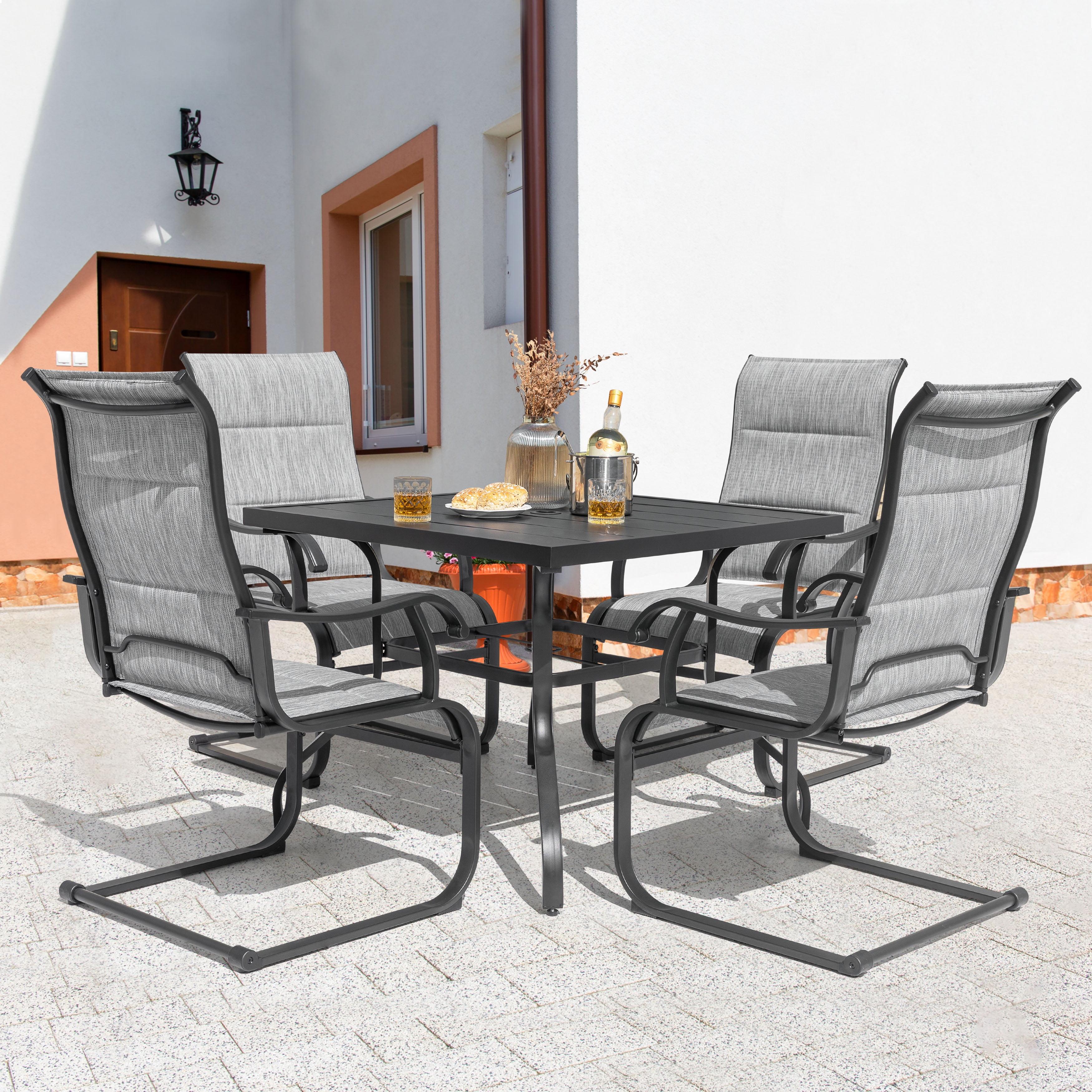 5-Piece Black and Gray Iron Outdoor Dining Set with Armchairs