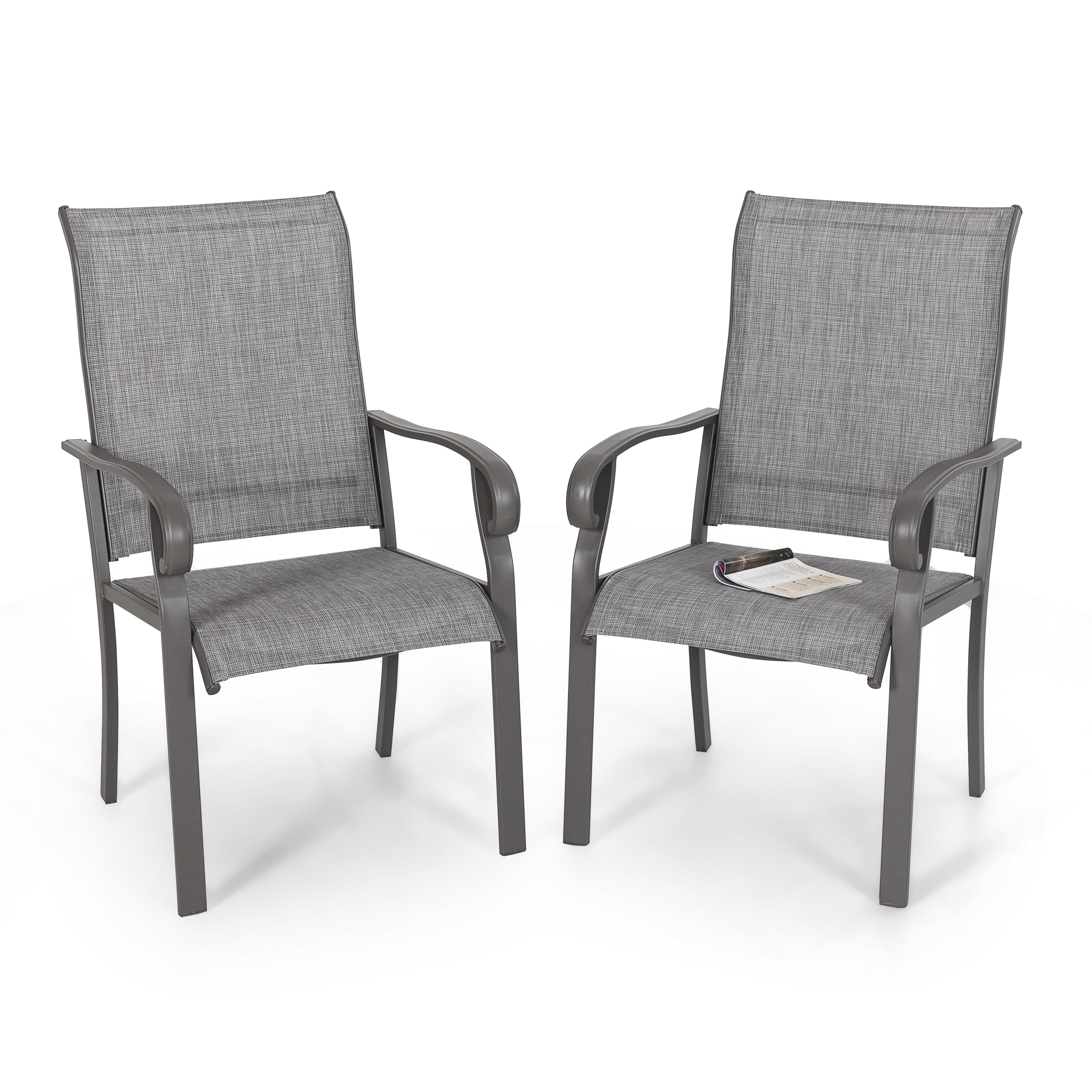 Light Gray Textilene and Iron Outdoor Dining Chairs, Set of 2