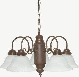5-Light Old Bronze Chandelier with Alabaster Glass Shades