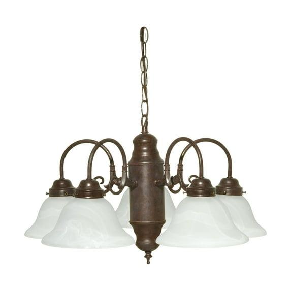 5-Light Old Bronze Chandelier with Alabaster Glass Shades