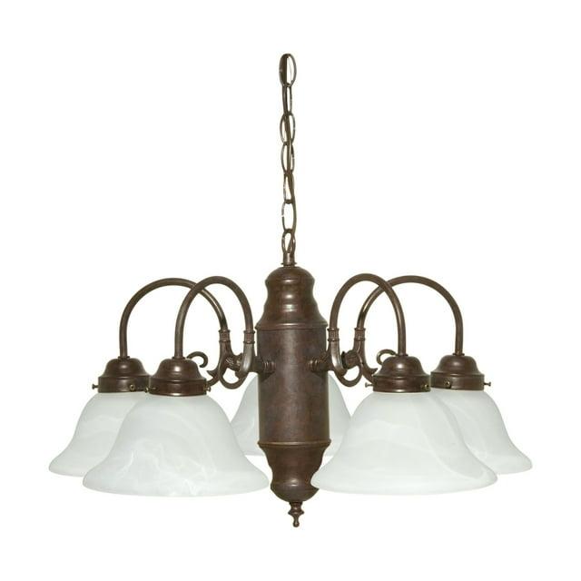 5-Light Old Bronze Chandelier with Alabaster Glass Shades