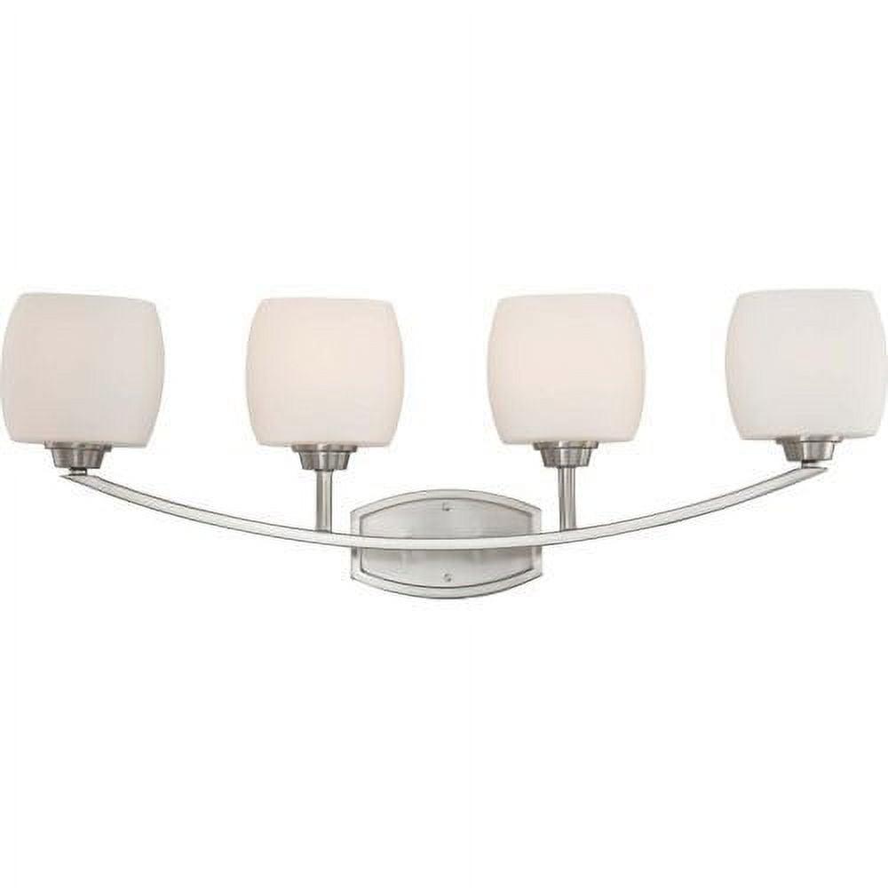 Brushed Nickel 4-Light Vanity Fixture with Satin White Glass