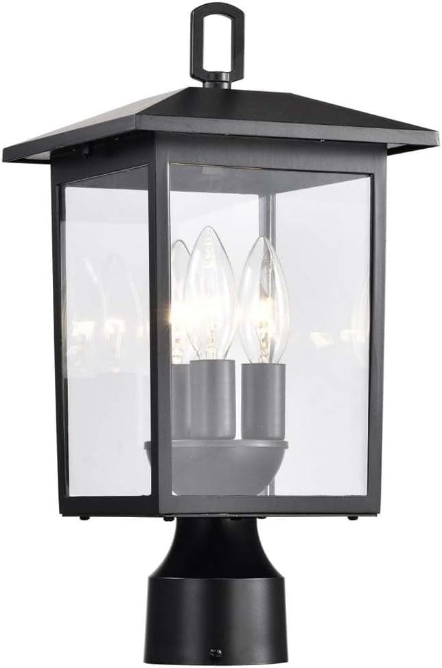 Jamesport Matte Black Aluminum Outdoor Post Lantern with Clear Glass