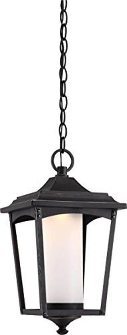 Sterling Black Farmhouse Steel Outdoor Hanging Lantern with Etched Glass