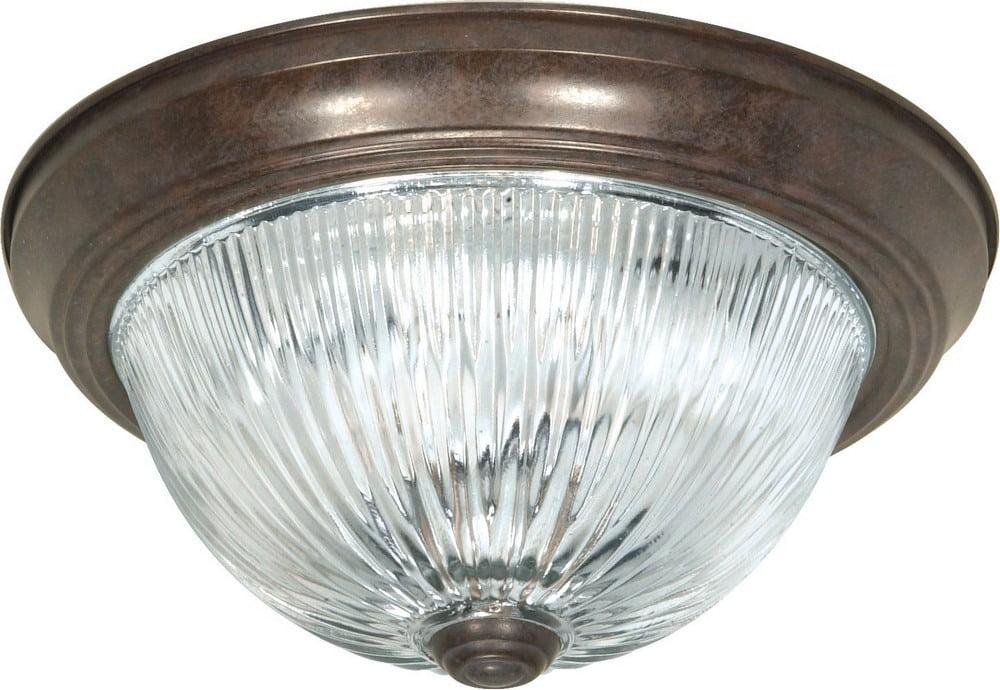 Old Bronze and Clear Ribbed Glass Flush Mount Light