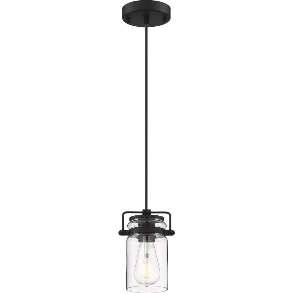 Antebellum Mini Jar Pendant Light in Matte Black with Clear Glass