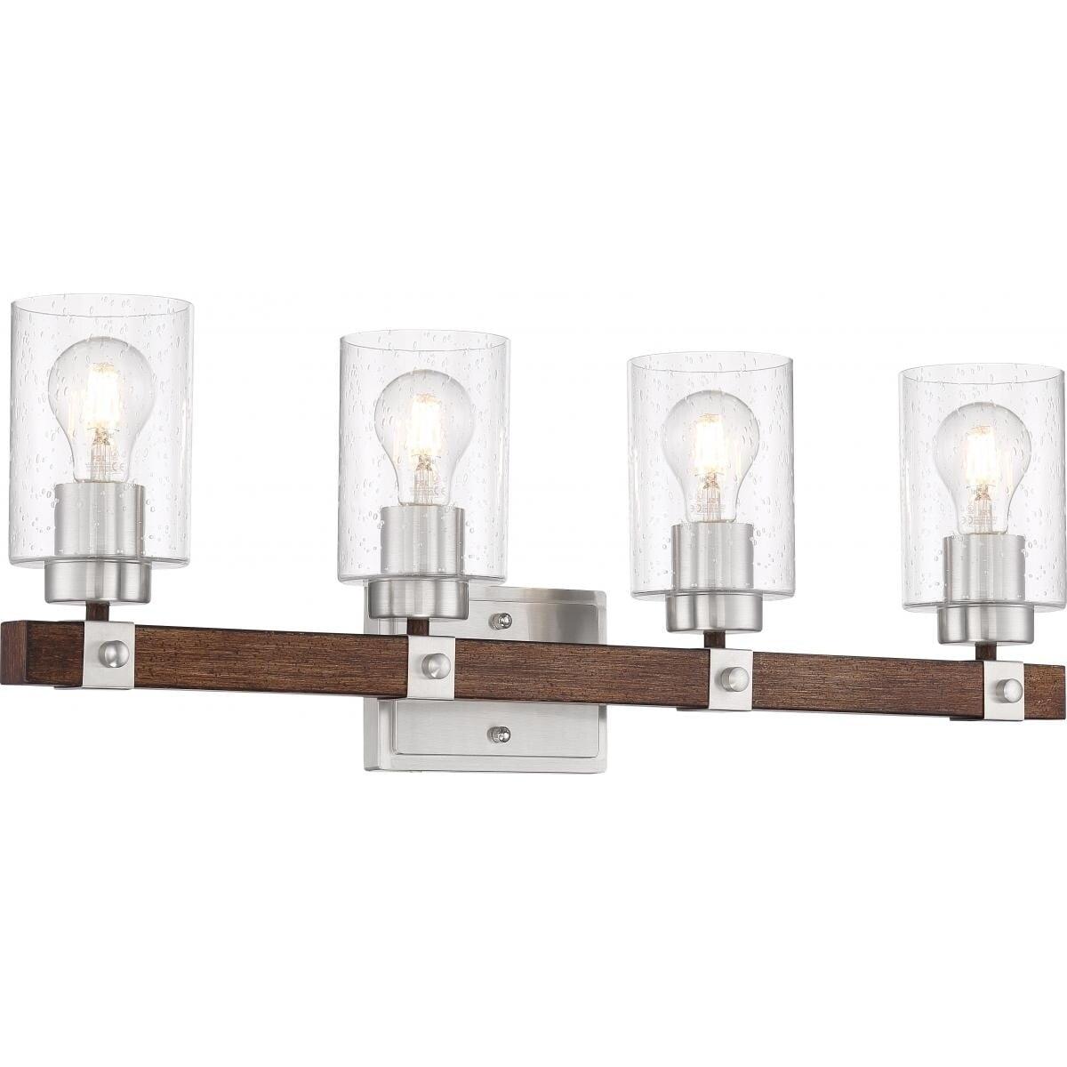 Arabel Brushed Nickel and Nutmeg Wood 4-Light Vanity Fixture