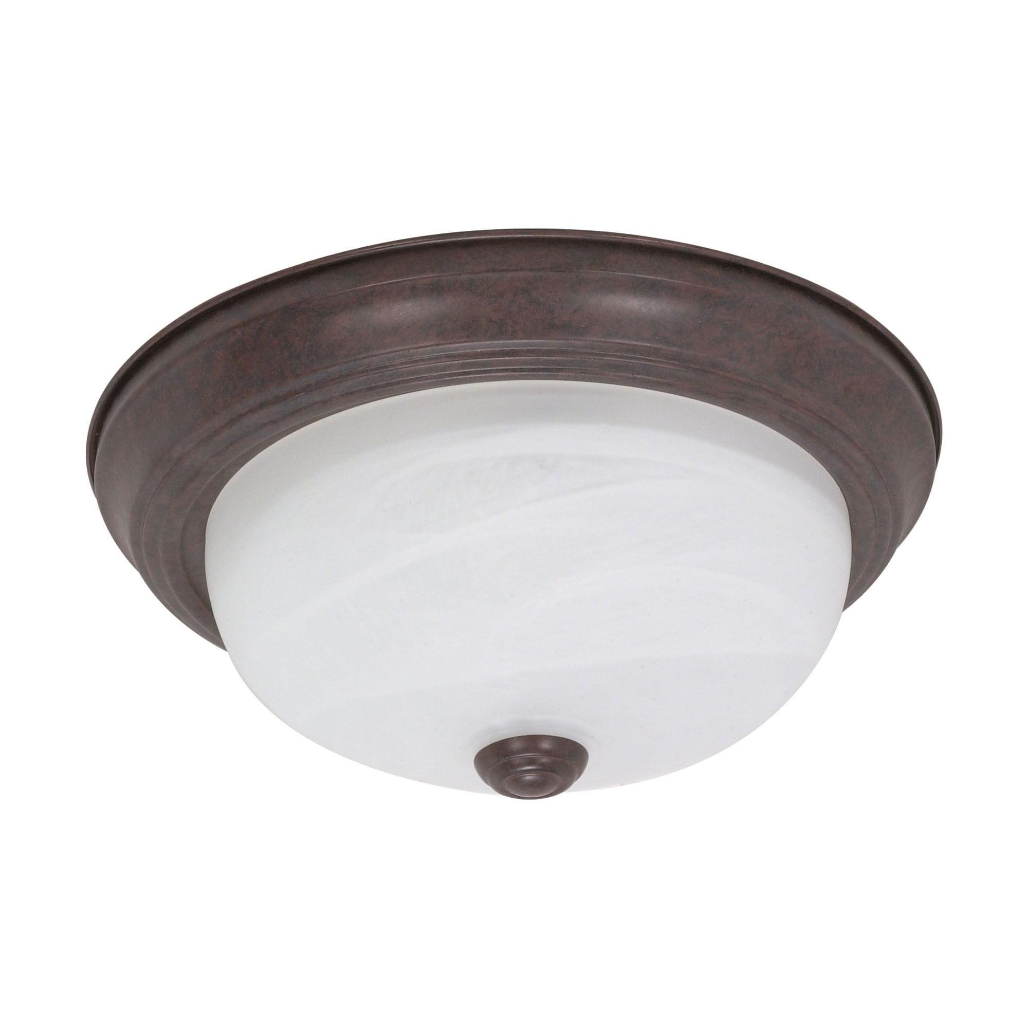 XylehR 60/205 Flush Mounted Dome Light Fixture, 11", Old Bronze/Alabaster Glass