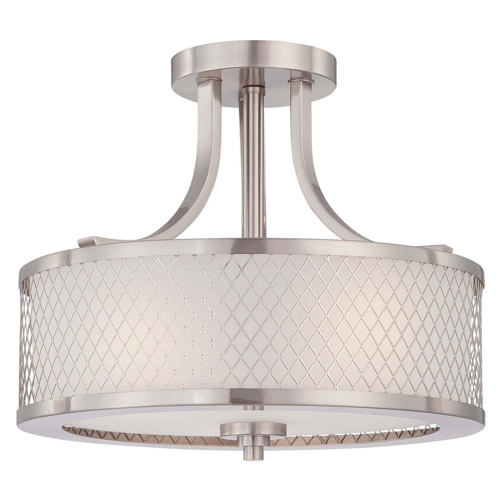 Elegant Art Deco Inspired 12" Drum Semi-Flush Light in Brushed Nickel
