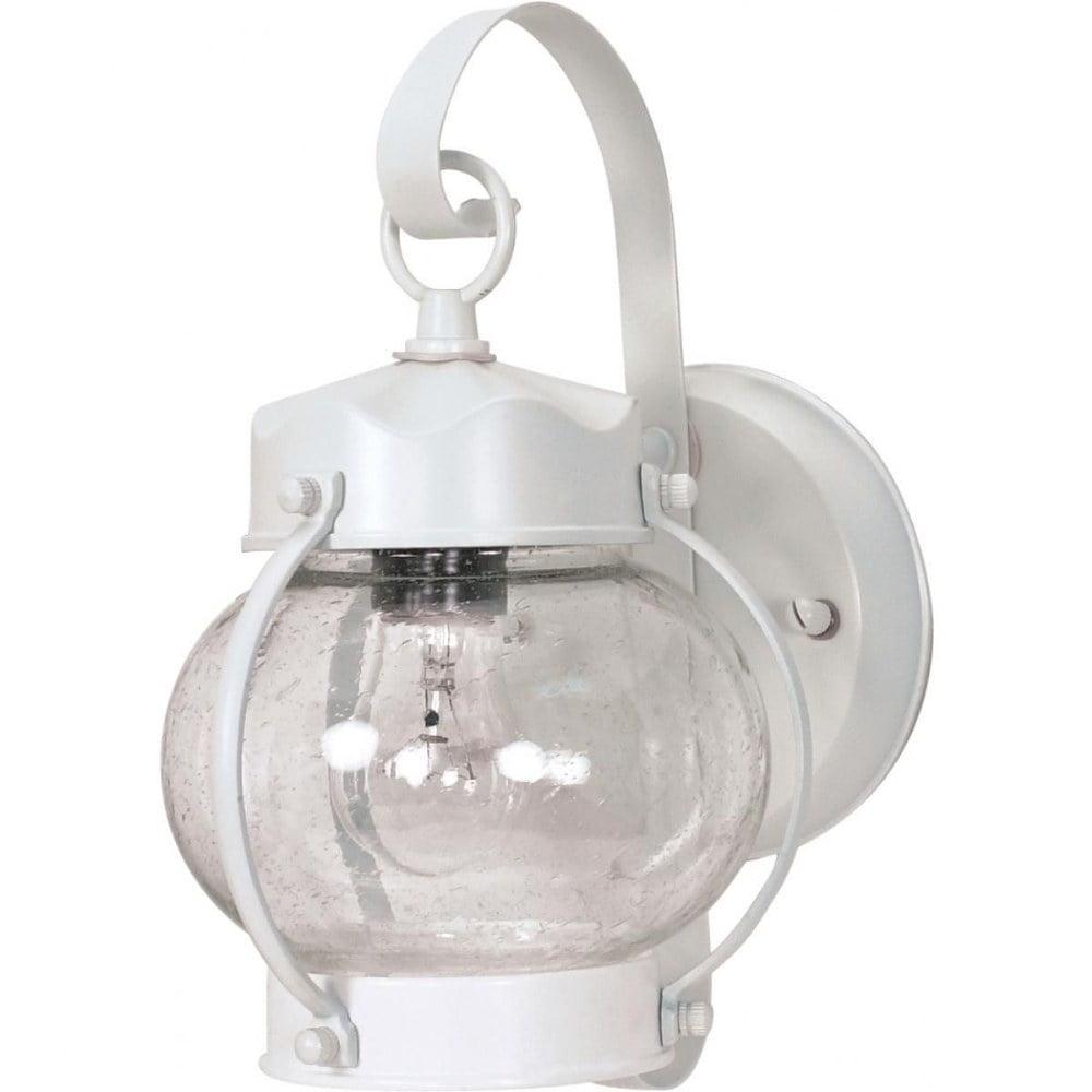 White Glass Lantern Sconce with Clear Seed Glass