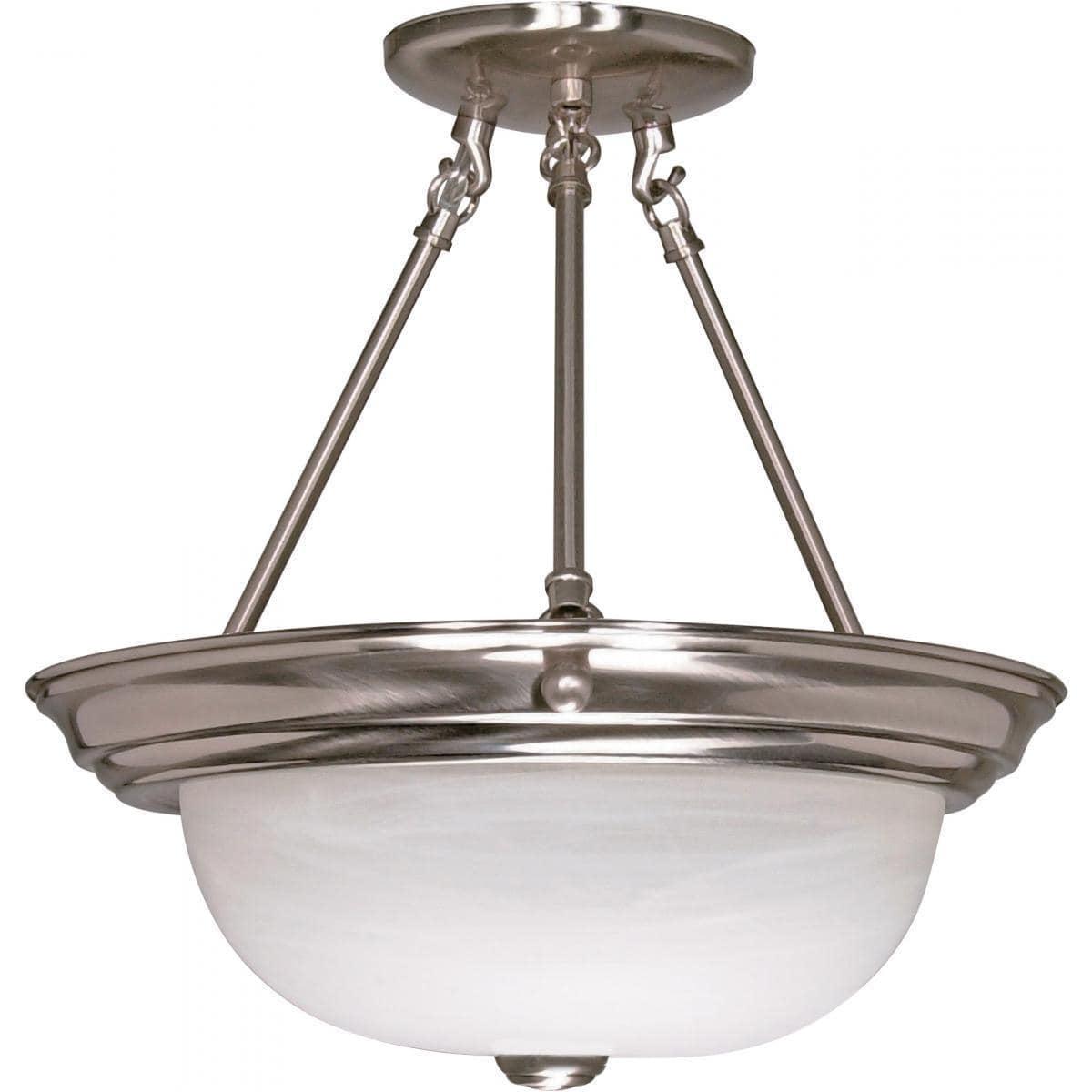 Elegant Alabaster Glass Bowl Semi-Flush Light in Brushed Nickel