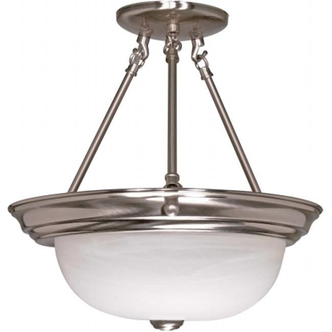 Elegant Alabaster Glass Bowl Semi-Flush Light in Brushed Nickel