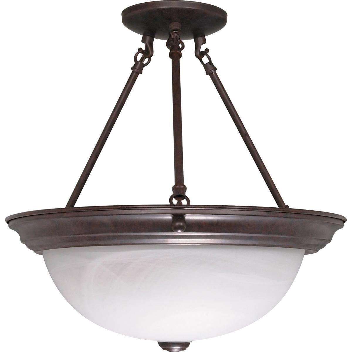 Transitional Alabaster Glass Semi-Flush Bronze Ceiling Light