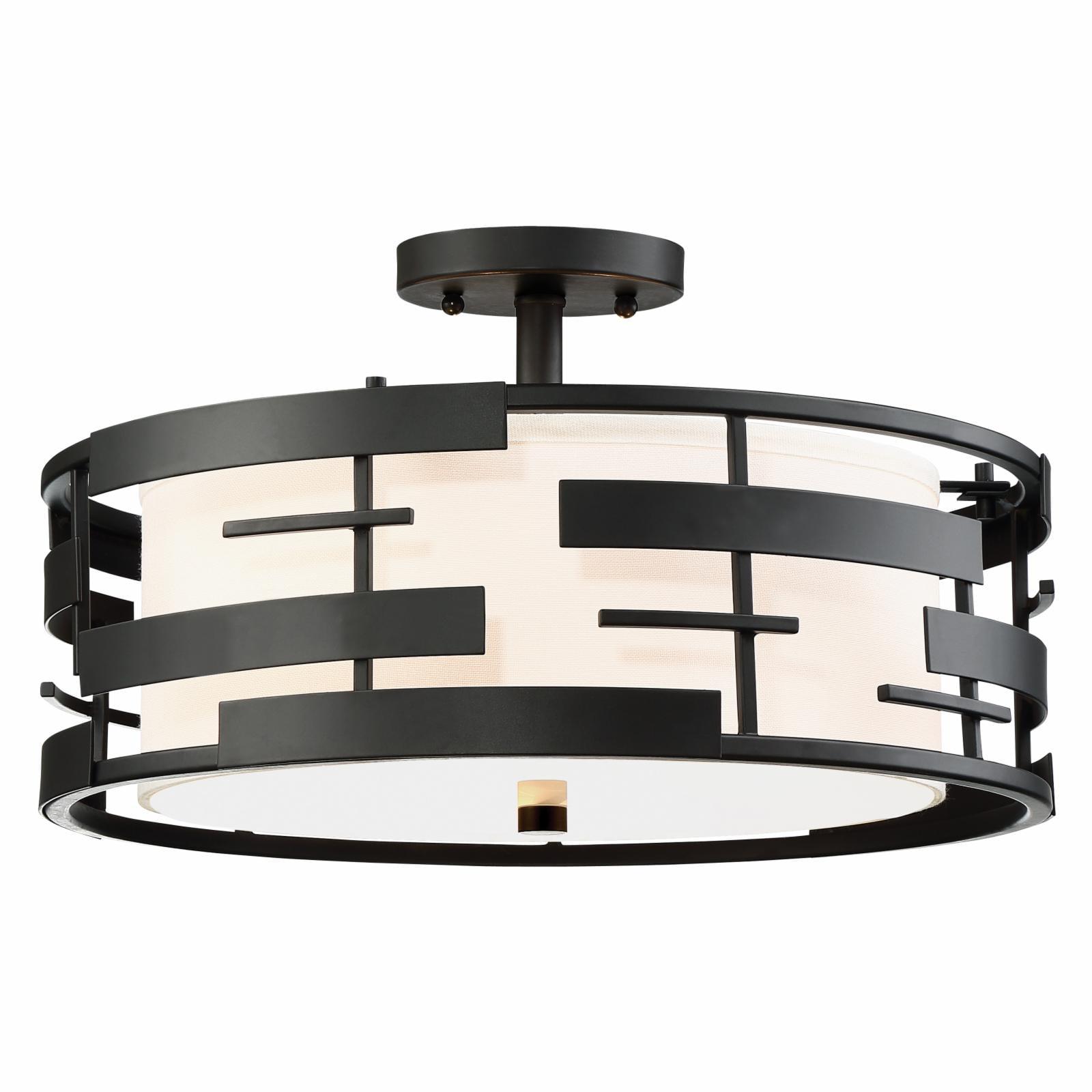 Lansing 16'' Black Drum Semi-Flush Mount Light