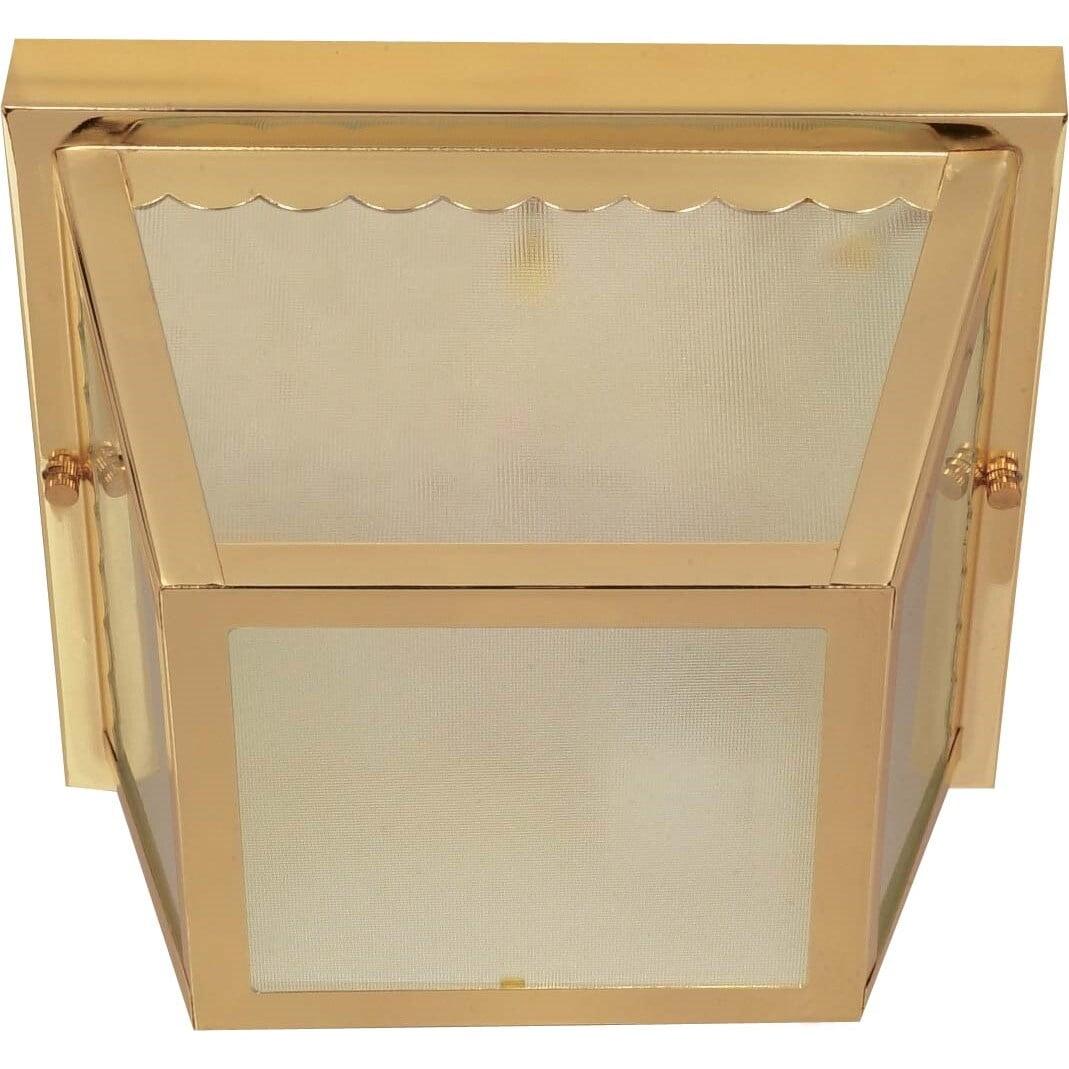 Polished Brass and Glass 2-Light Outdoor Flush Mount