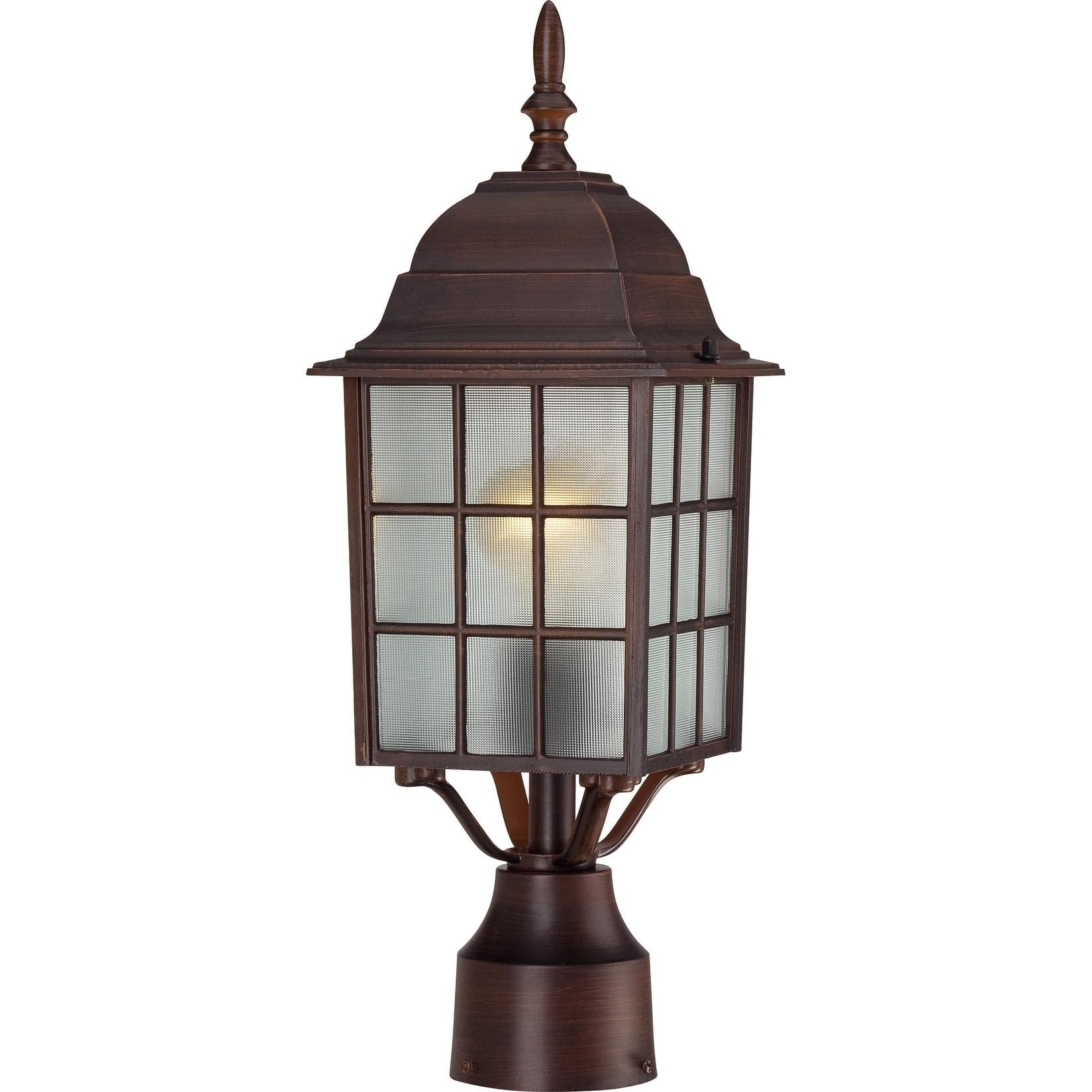 Transitional Rustic Bronze Outdoor Post Lantern with Frosted Glass