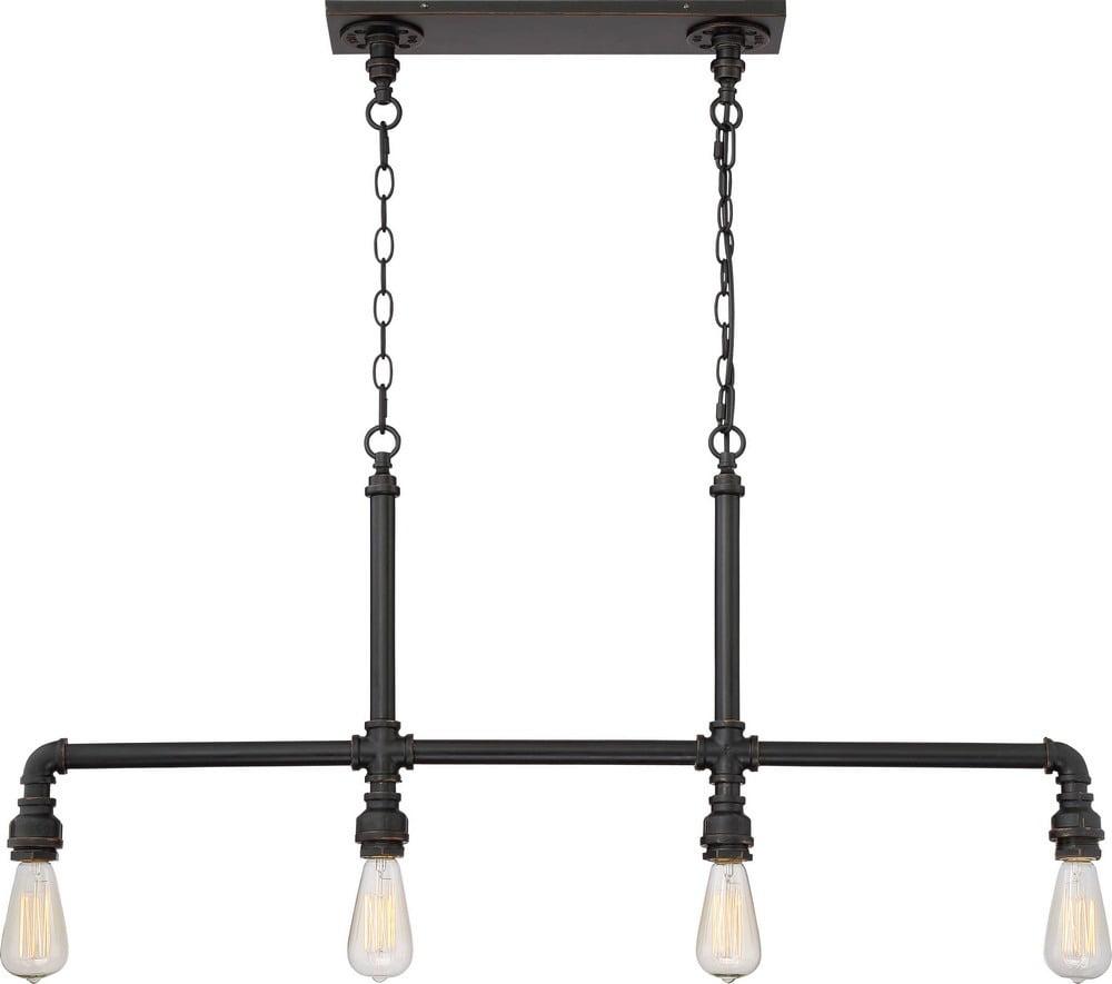 Industrial Bronze 4-Light Linear Chandelier with Glass Shades