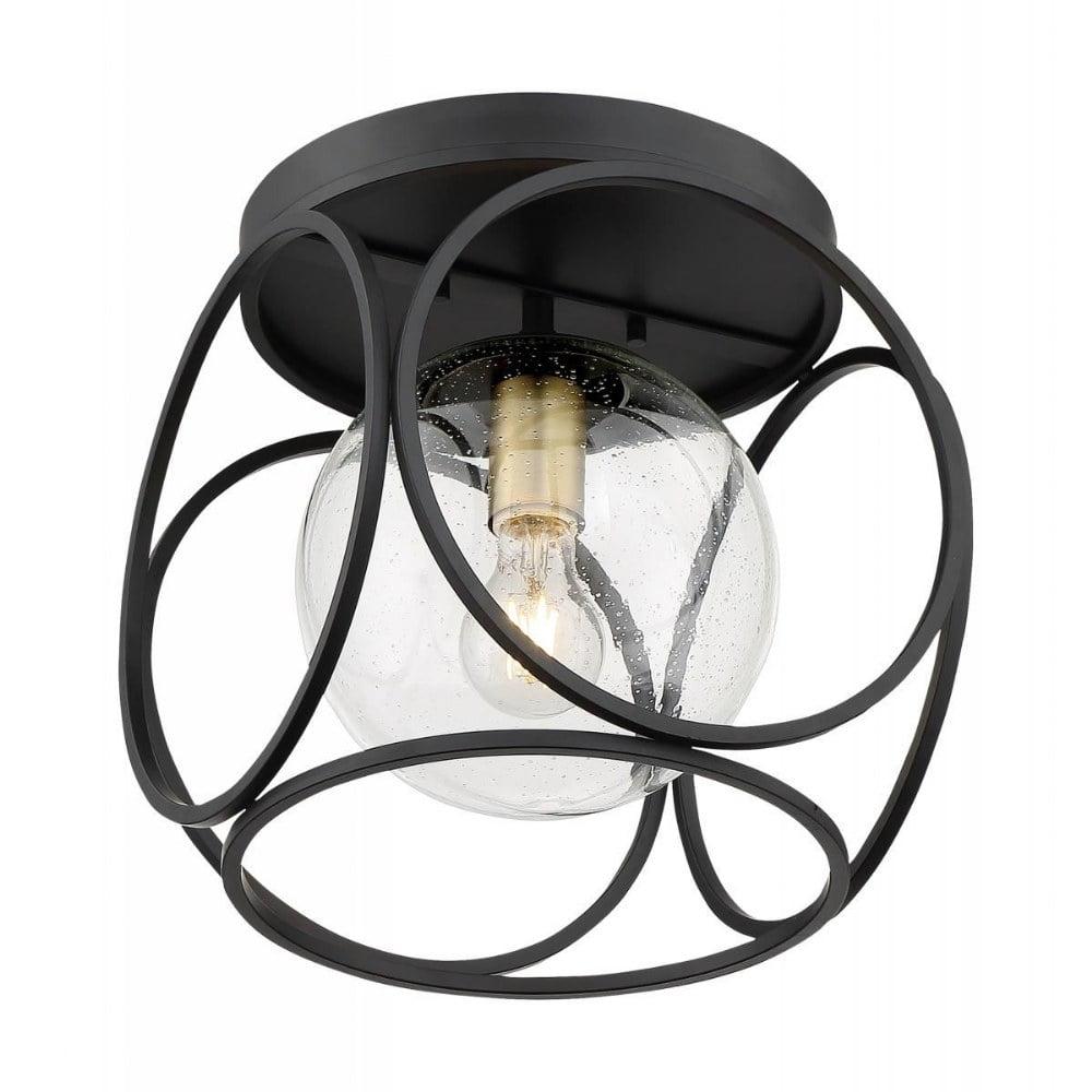 Aurora 13" Black and Brass Globe Flush Mount Light