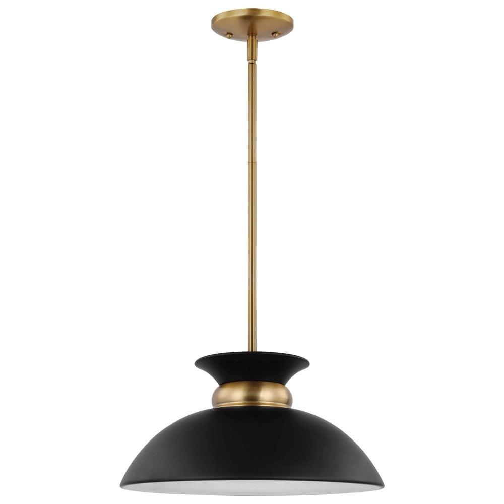 Matte Black and Burnished Brass 15" Pendant Light