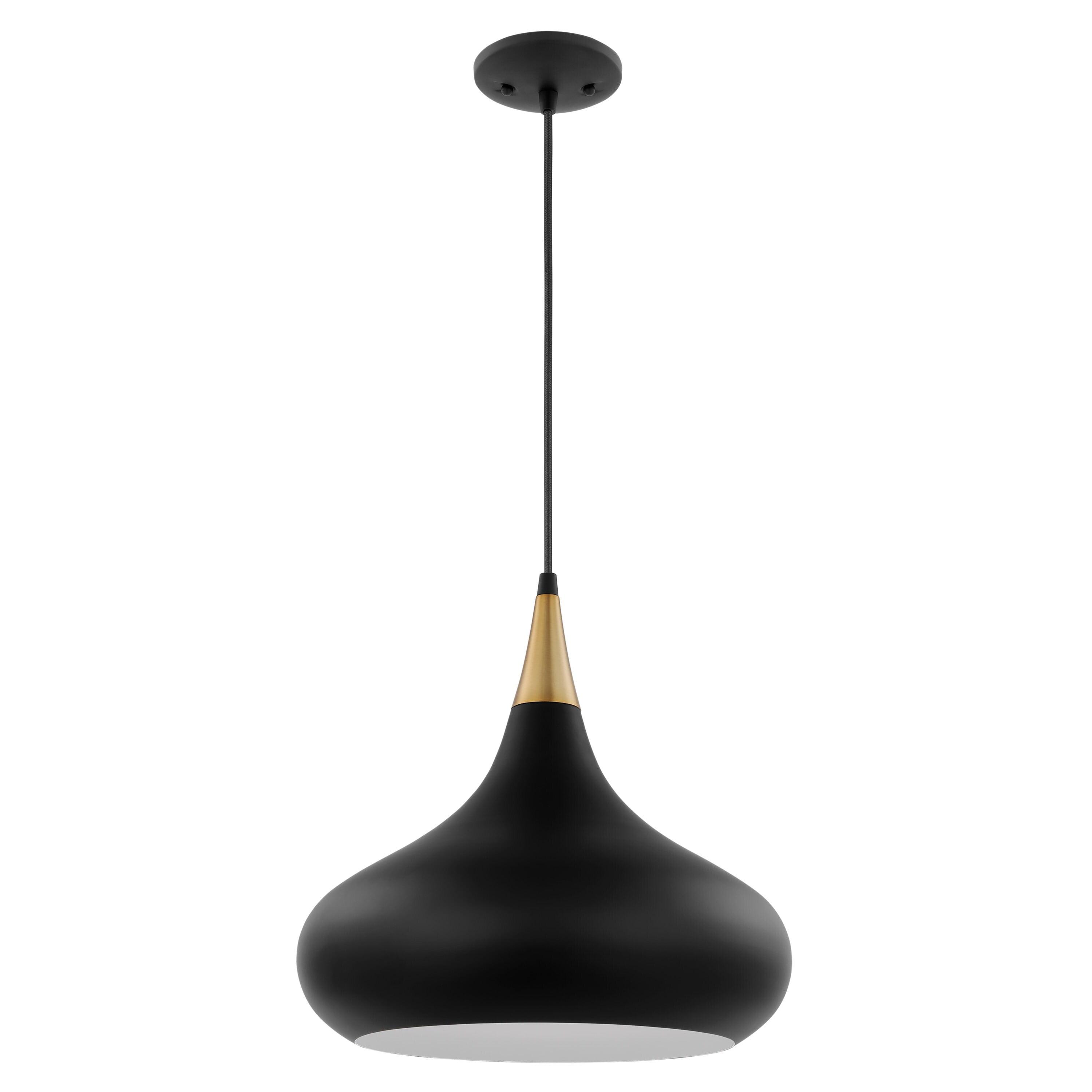 Phoenix 14" Matte Black and Burnished Brass Teardrop Pendant