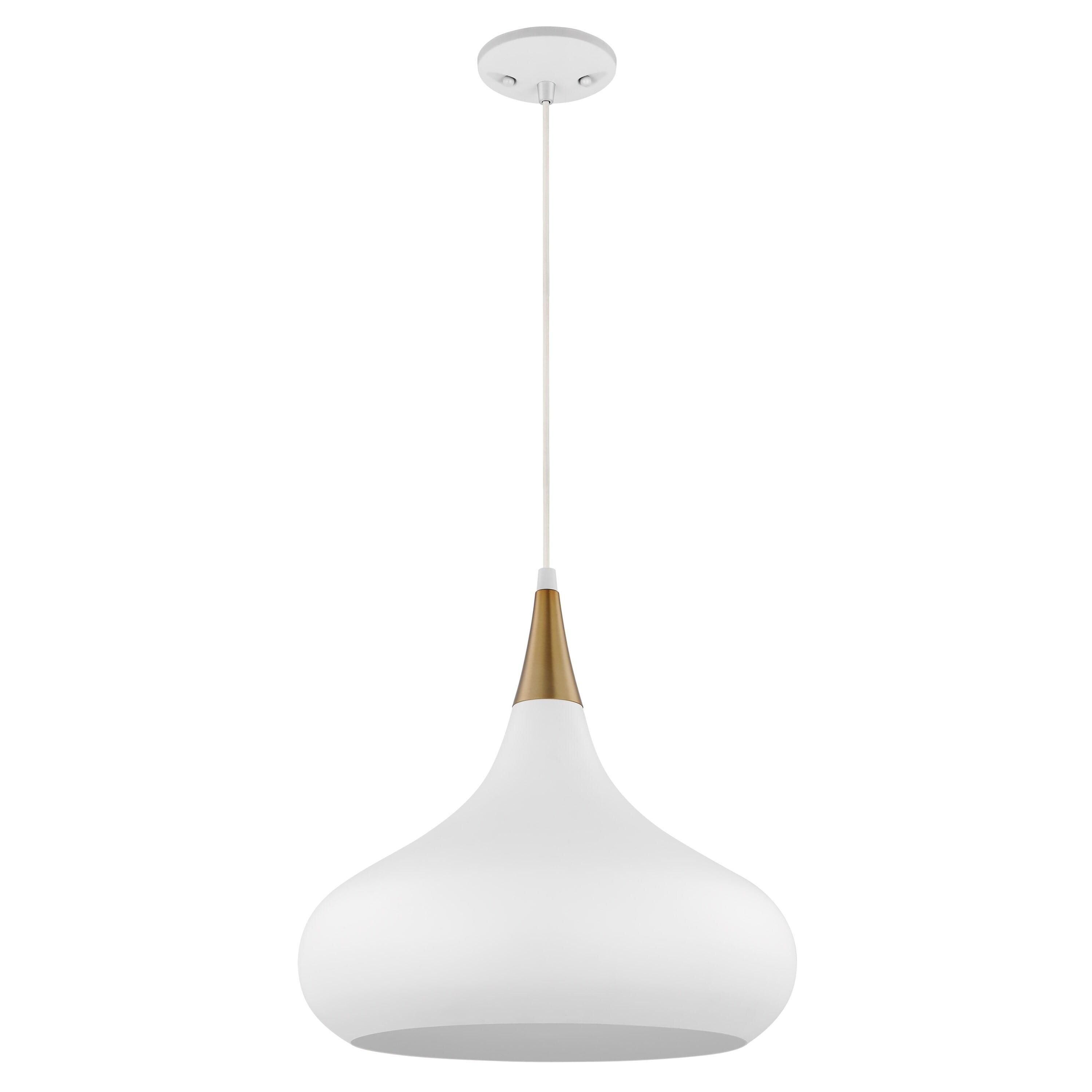 14'' Matte White & Burnished Brass Modern Teardrop Pendant