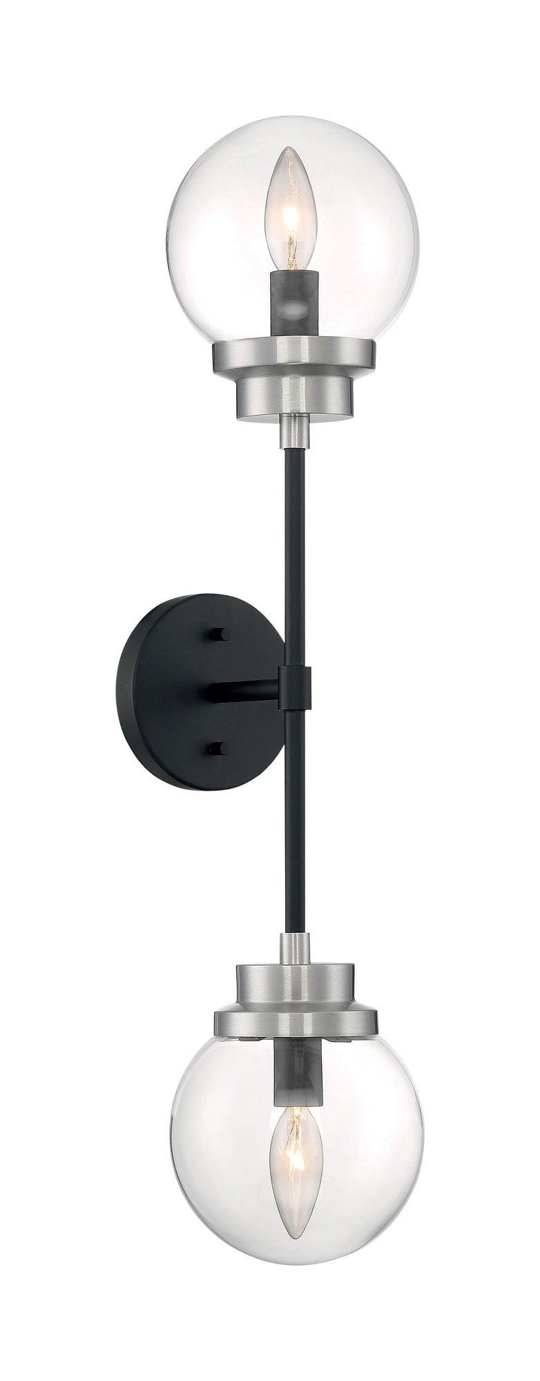 Nuvo Lighting Axis - 2 Light Sconce with Clear Glass - Matte Black and Brushed Nickel Accents Finish