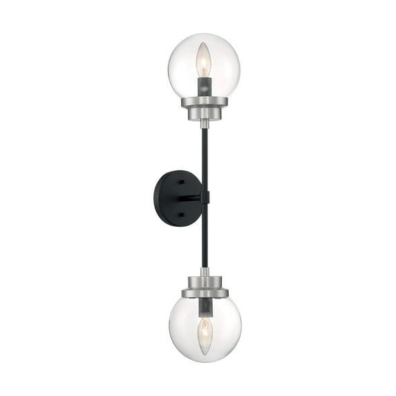 Nuvo Lighting Axis - 2 Light Sconce with Clear Glass - Matte Black and Brushed Nickel Accents Finish