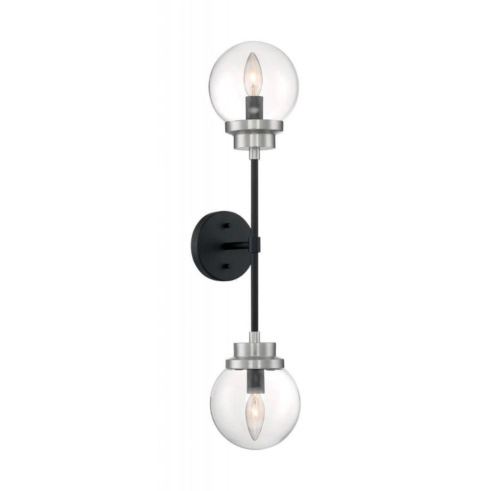 Nuvo Lighting Axis - 2 Light Sconce with Clear Glass - Matte Black and Brushed Nickel Accents Finish