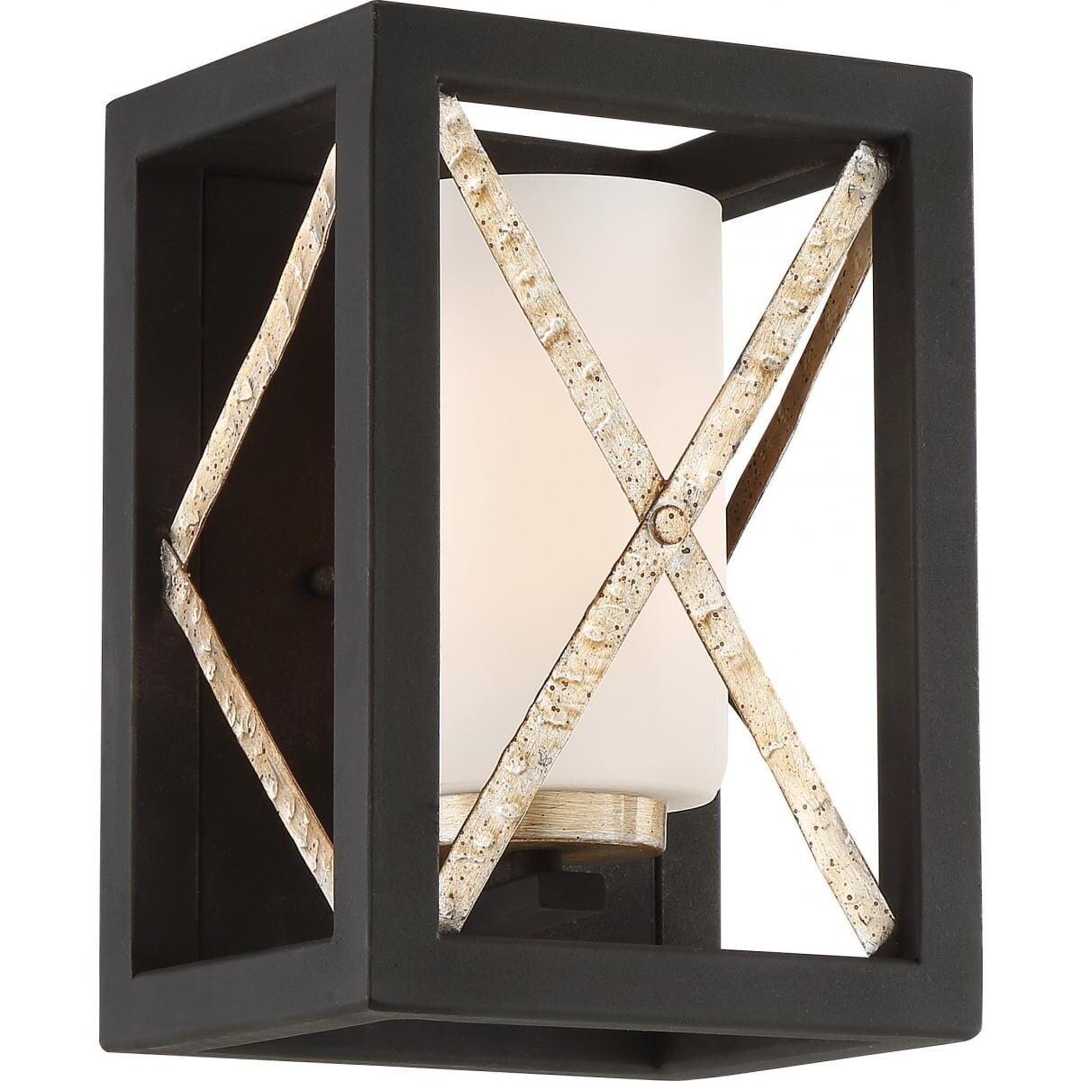 Boxer Matte Black and Antique Silver Cylinder Wall Sconce