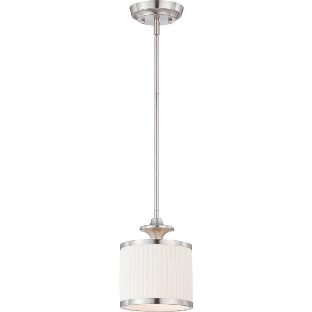 Nuvo Lighting Candice Nickel and Flat Pleated White Shade 1-Light Mini Pendant