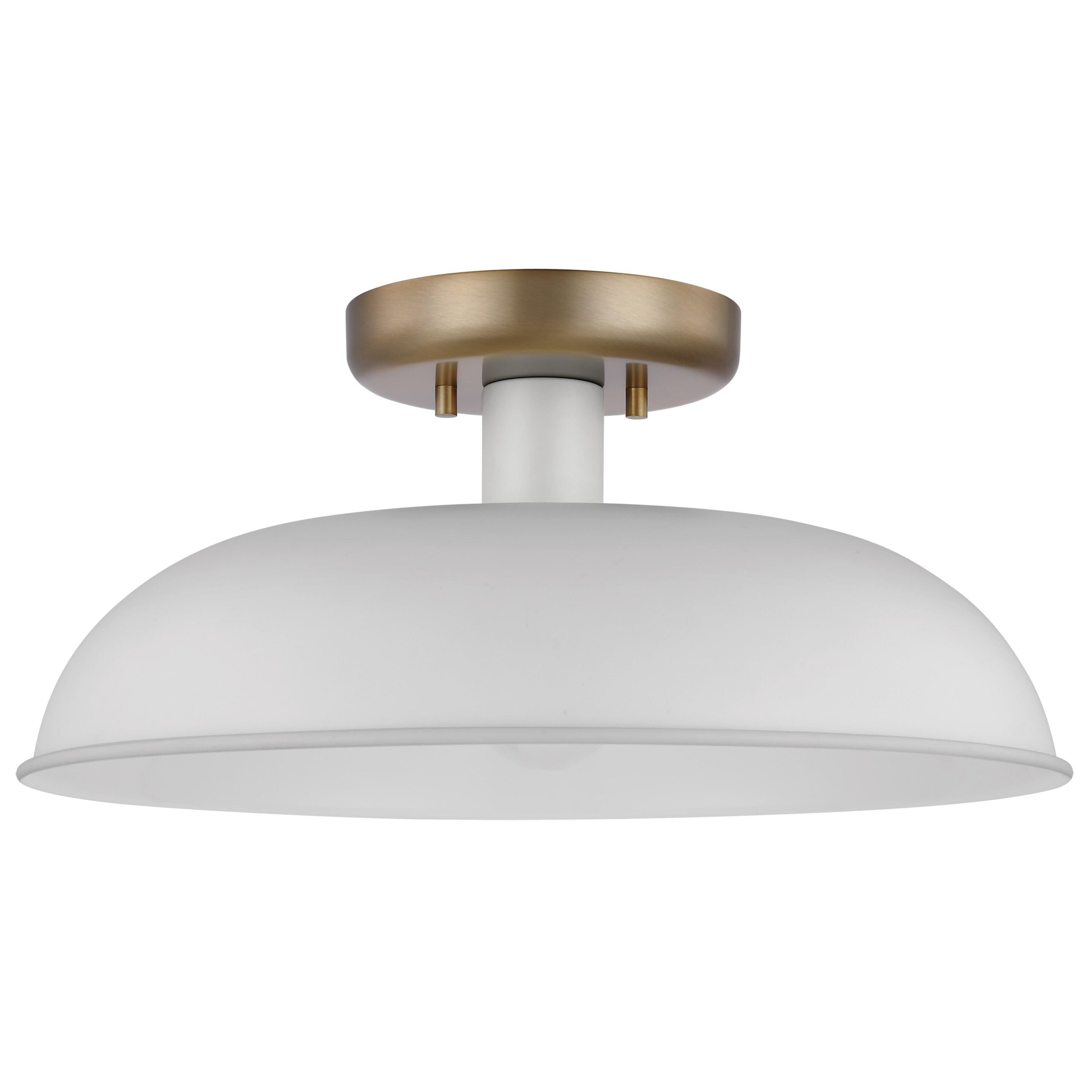 Colony 15'' Matte White and Burnished Brass Modern Semi-Flush Mount