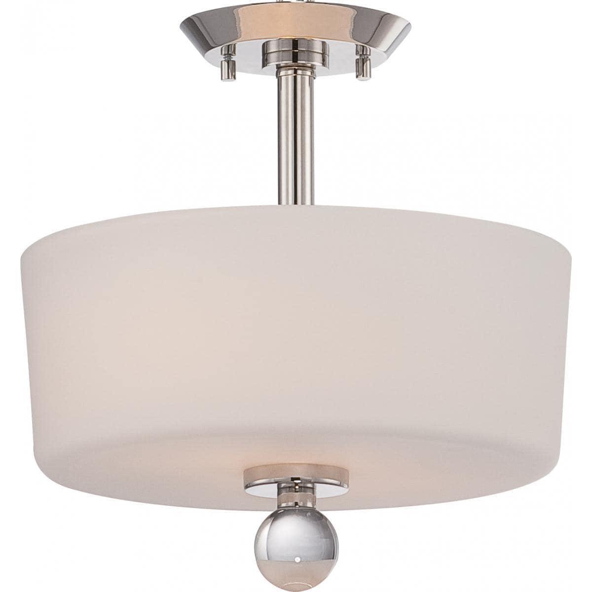 Connie Polished Nickel 2-Light Semi Flush with Satin White Glass