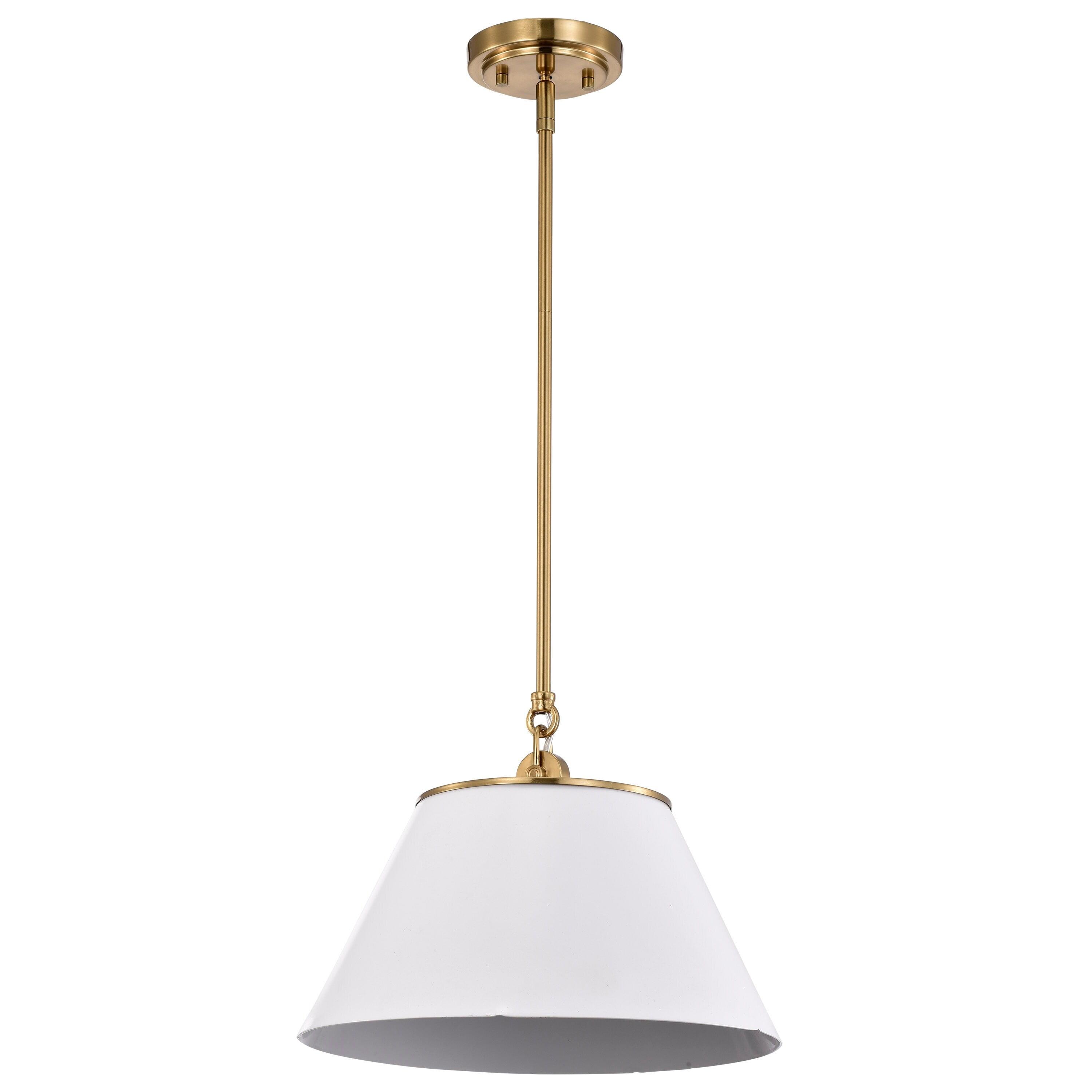 Dover Medium Vintage Brass Pendant with White Glass Shade